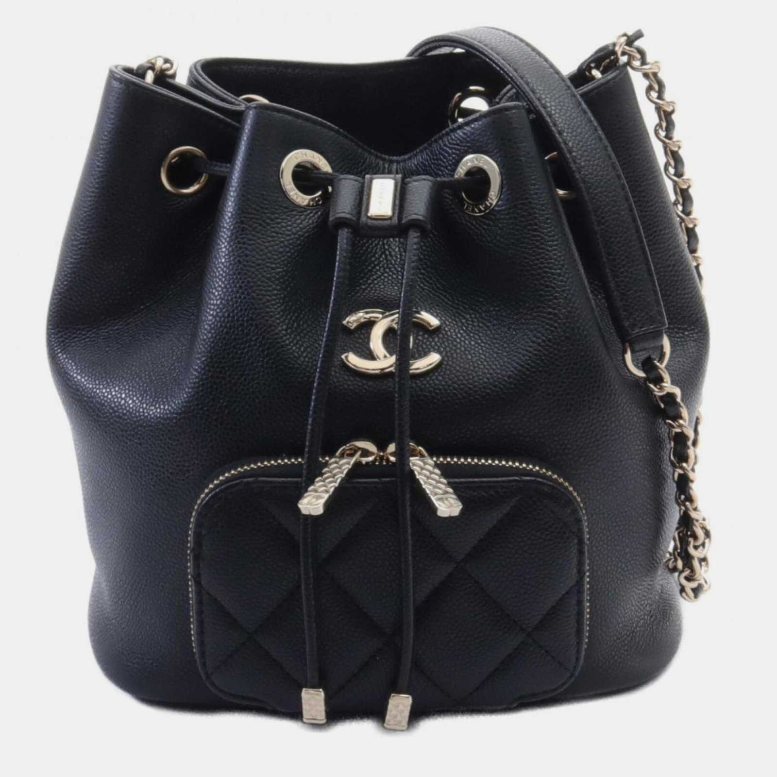 Chanel Black Caviar Skin (Grained Calf) Matelasse Bucket Bag