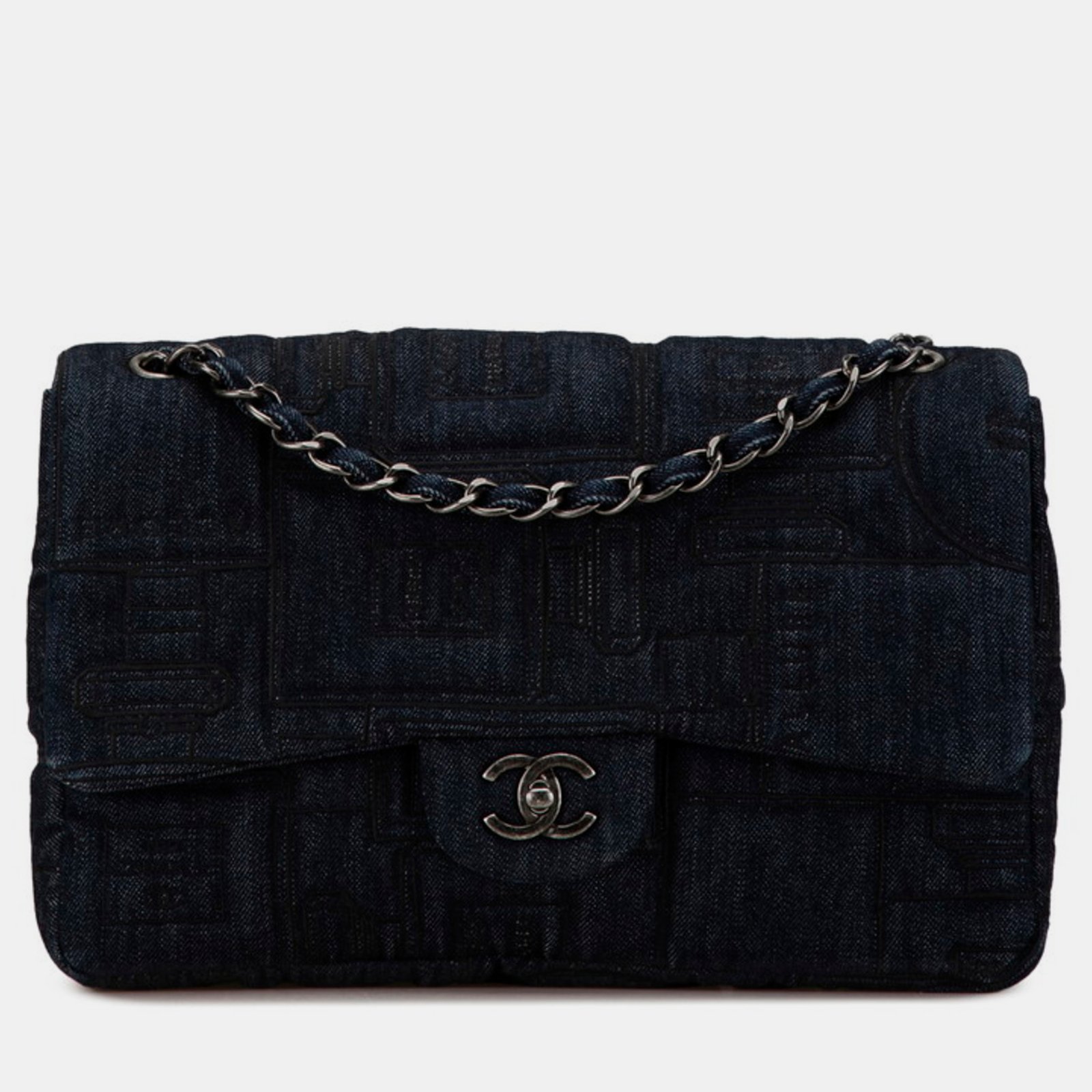 Chanel Indigo Blue Denim Perfume Embroidery Chain Shoulder Bag