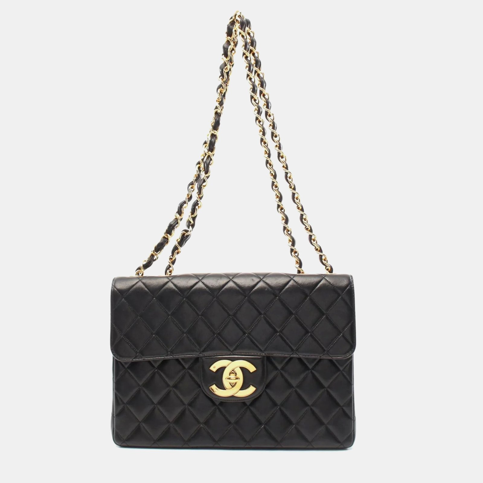 Chanel Black Lambskin (Sheepskin) Deca Matelasse 30 Shoulder Bag