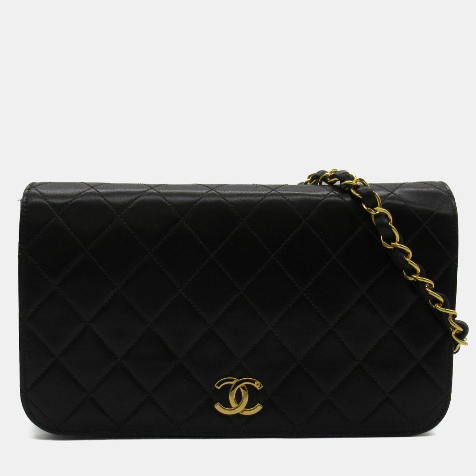 Chanel Black Lambskin Matelasse Single Flap Chain Shoulder Bag
