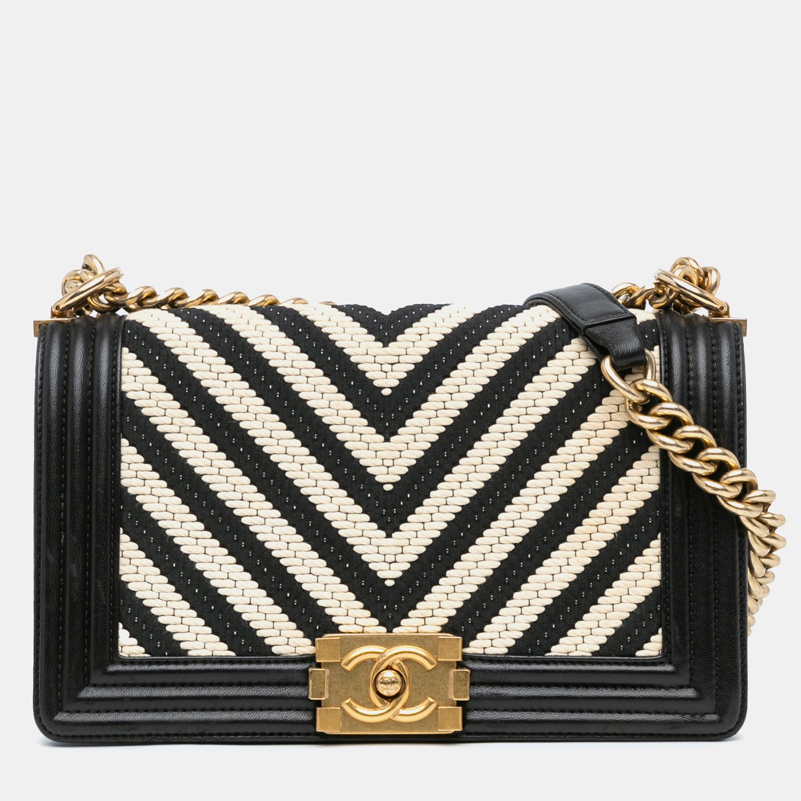 Chanel Medium Braided Chevron Cotton and Lambskin Boy Flap