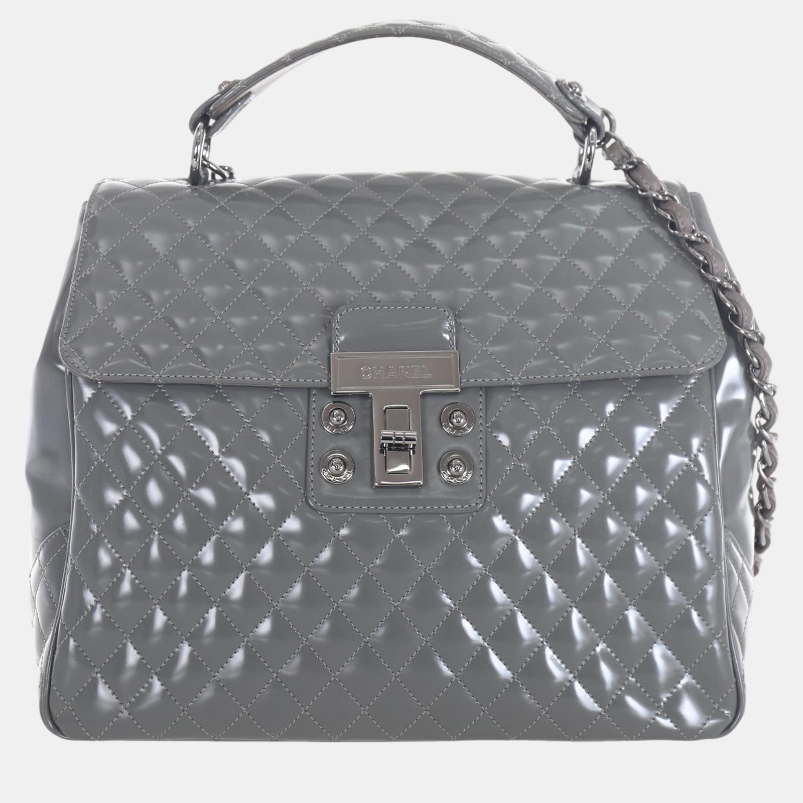 Chanel Grey Patent Leather Top Handle Bag