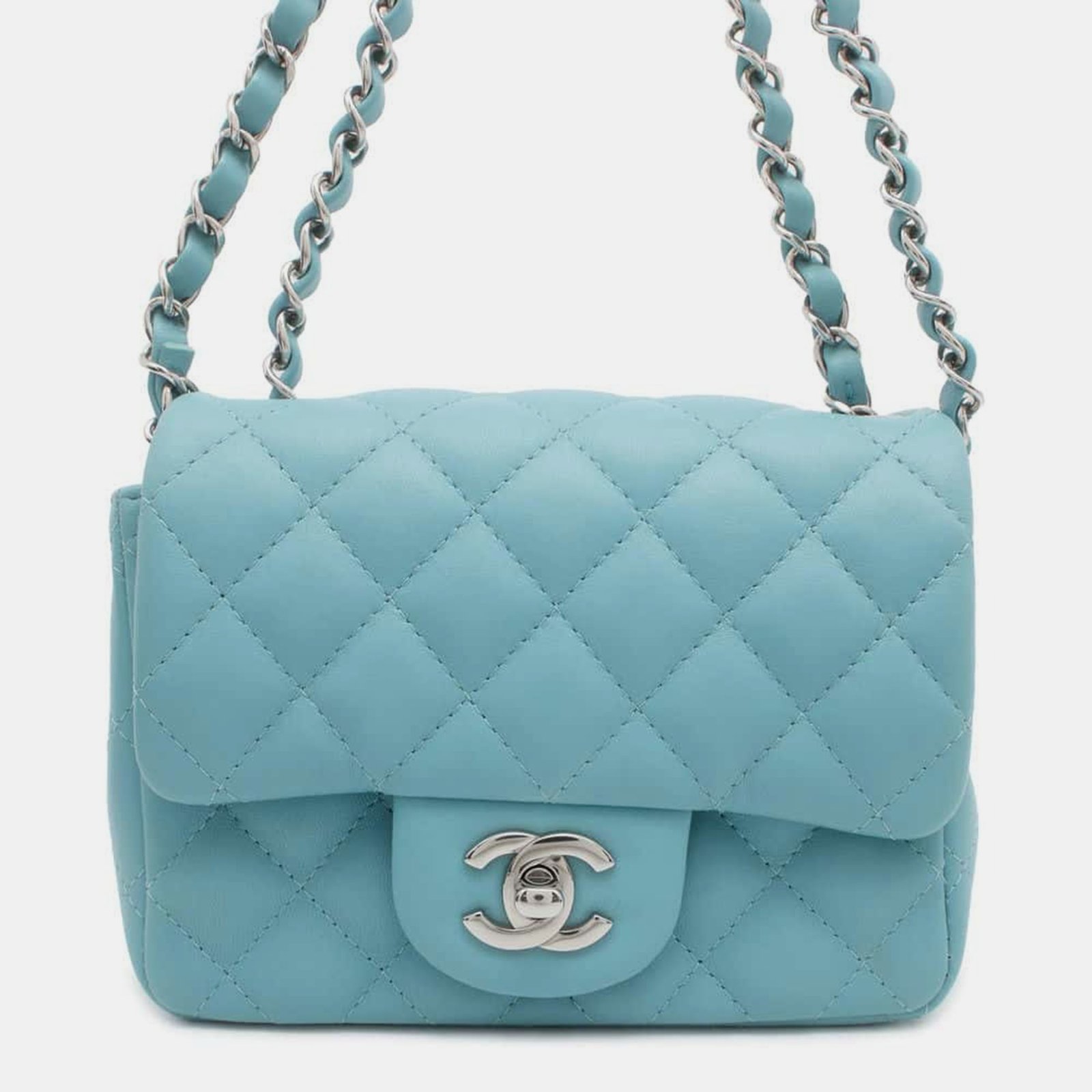 Chanel Light Blue Lambskin Mini Matelasse Flap Bag Size 17