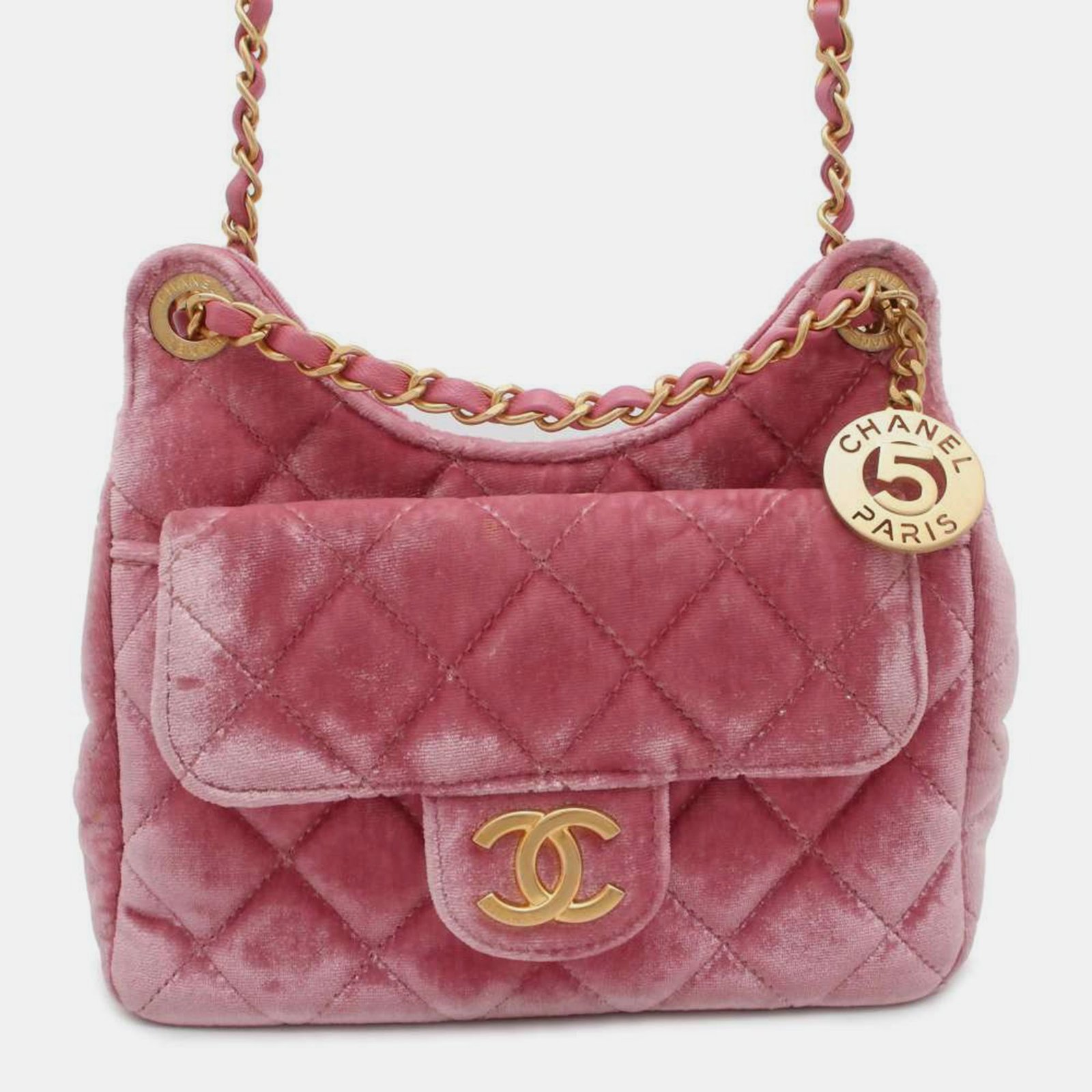 Chanel Pink Velour Leather Hobo Bag Size Small