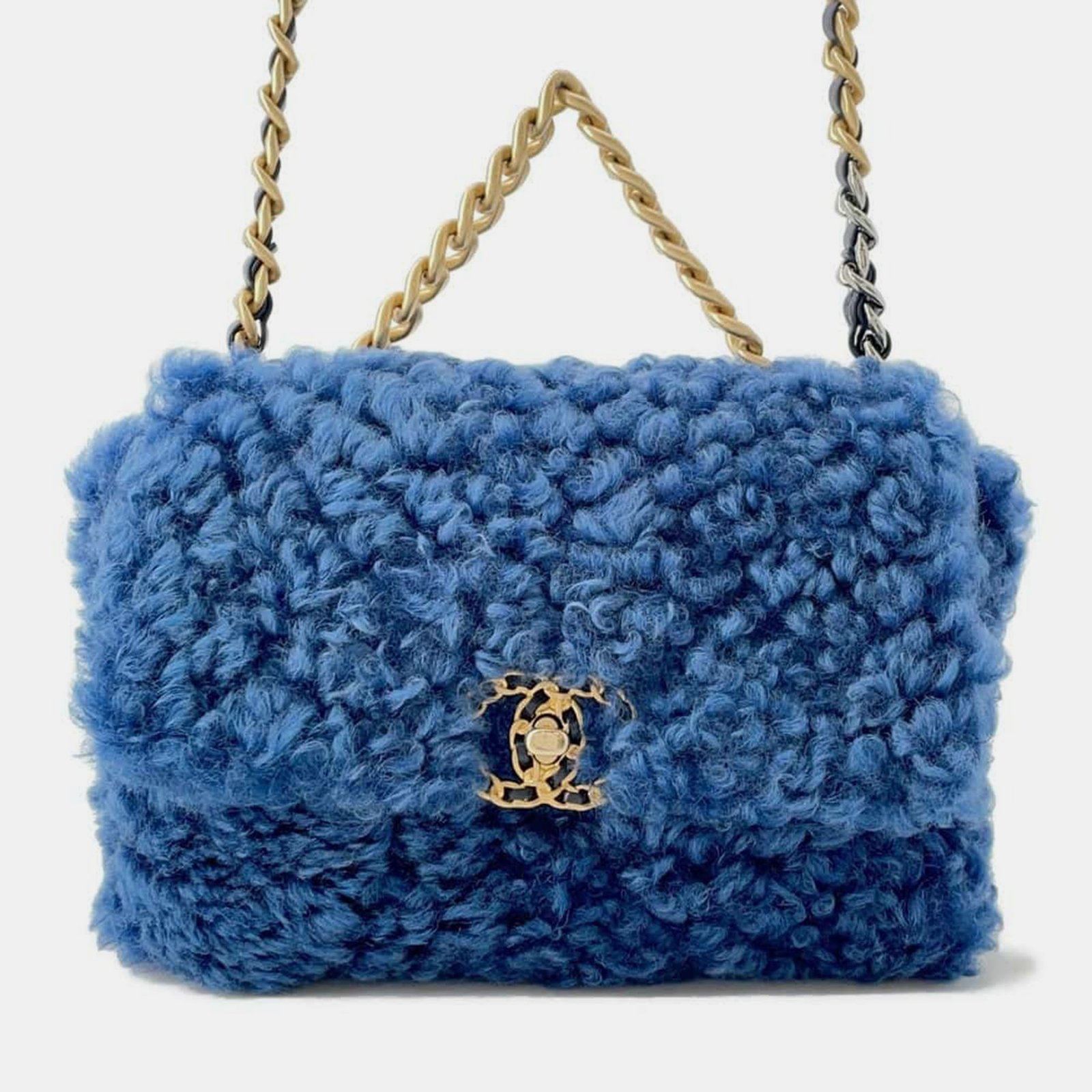 Chanel Blue Fur 19 Chain Shoulder Bag