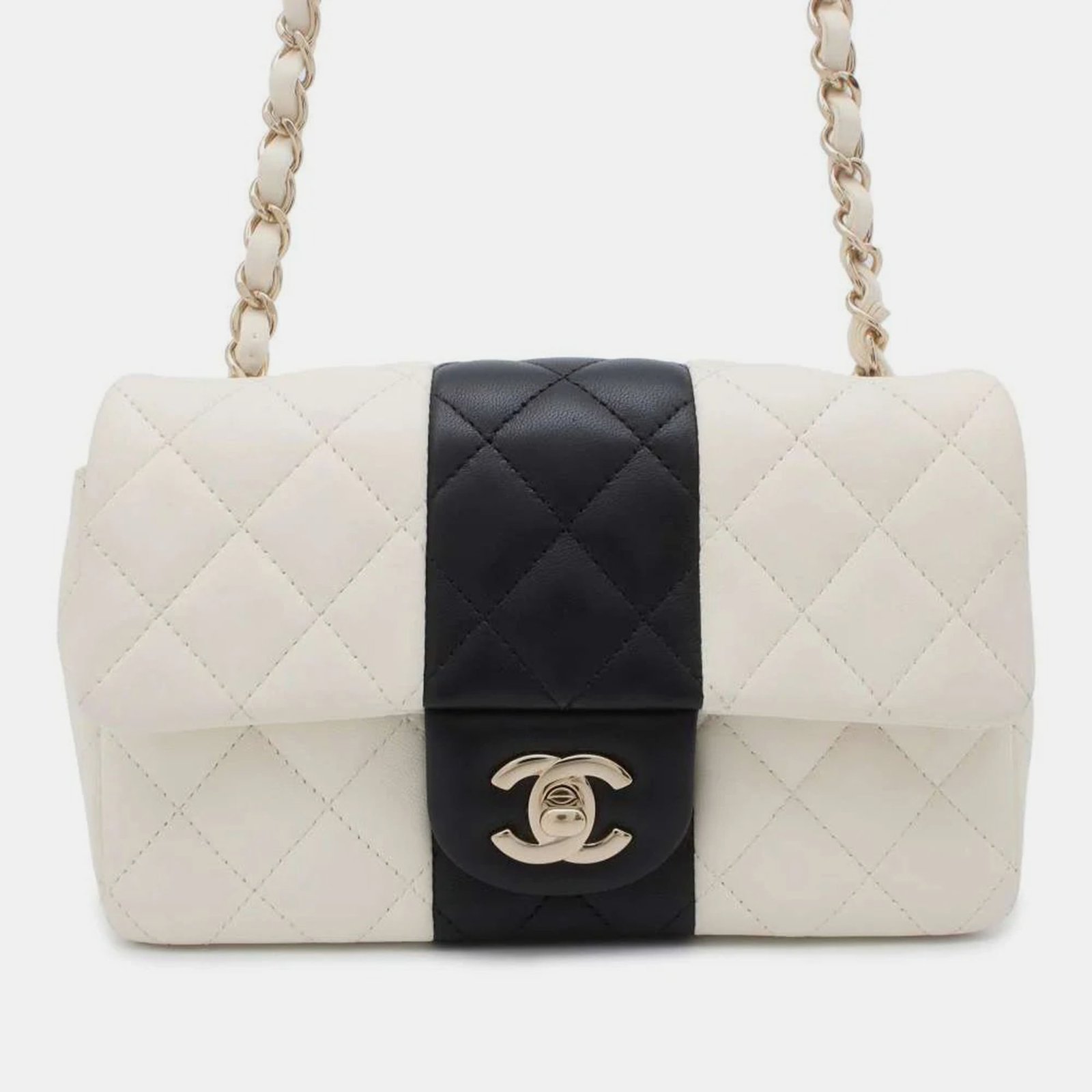 Chanel Black/White Lambskin Mini Matelasse Chain Shoulder Bag Size 20