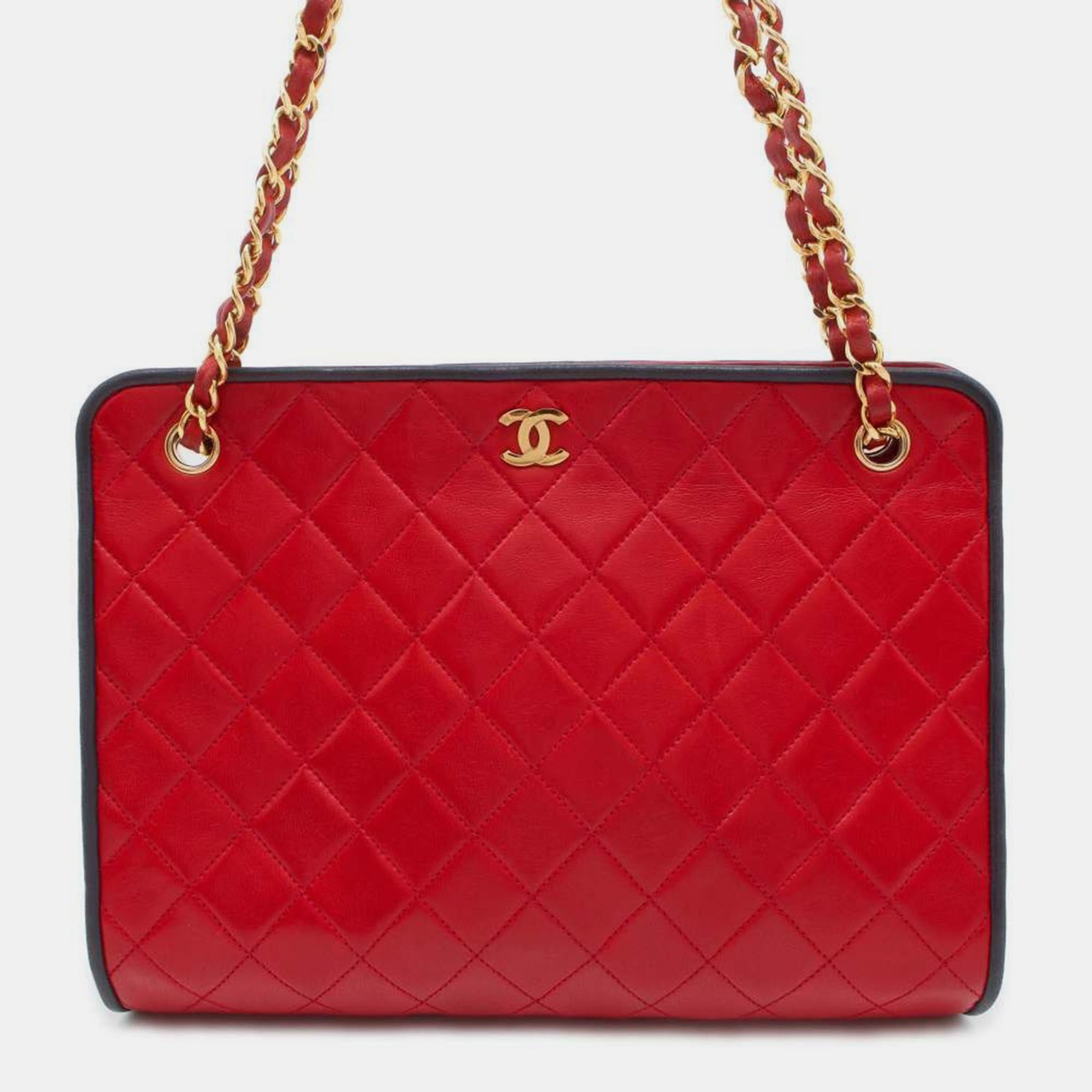 Chanel Red/Navy Lambskin Matelasse Chain Shoulder Bag