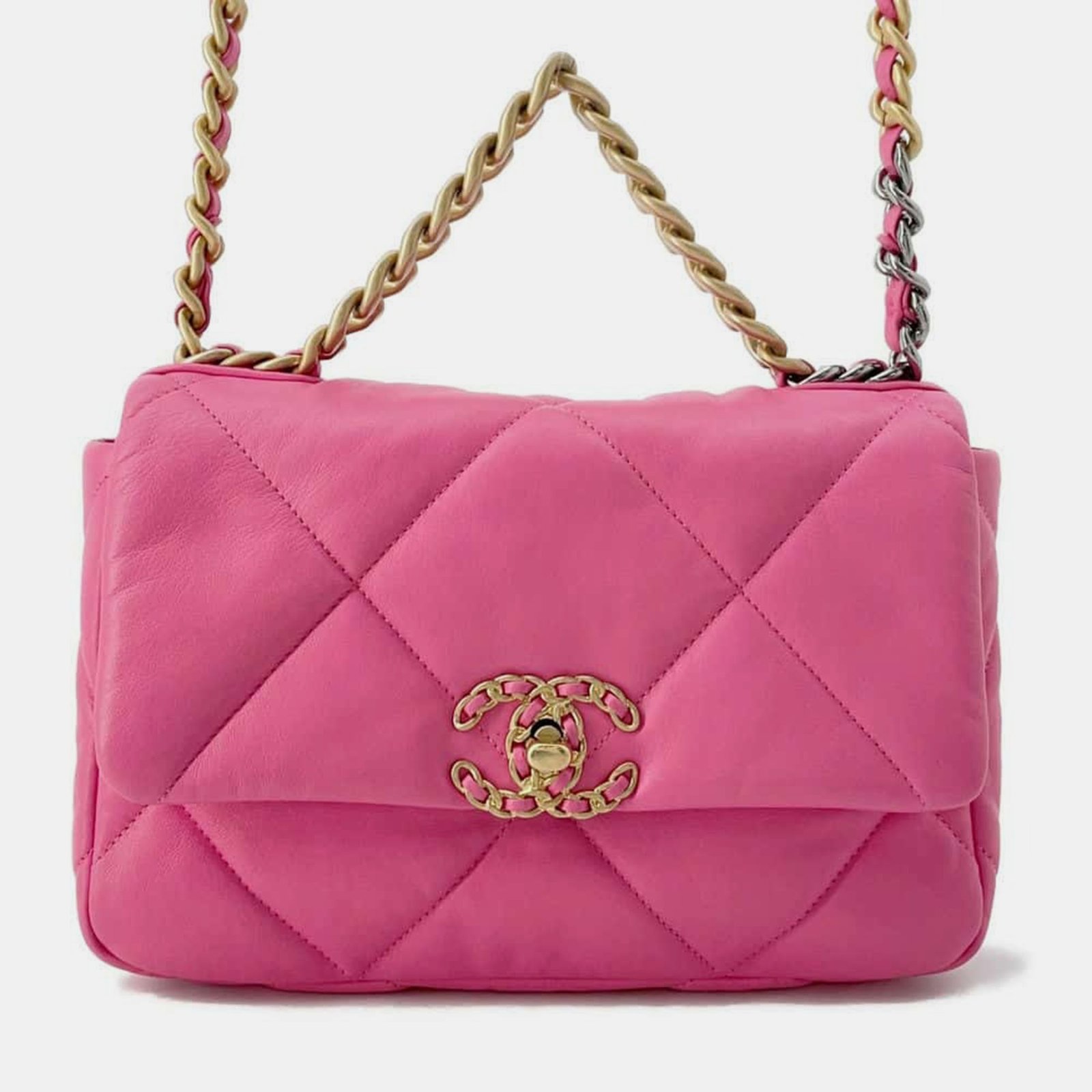 Chanel Pink Lambskin 19 Chain Shoulder Bag