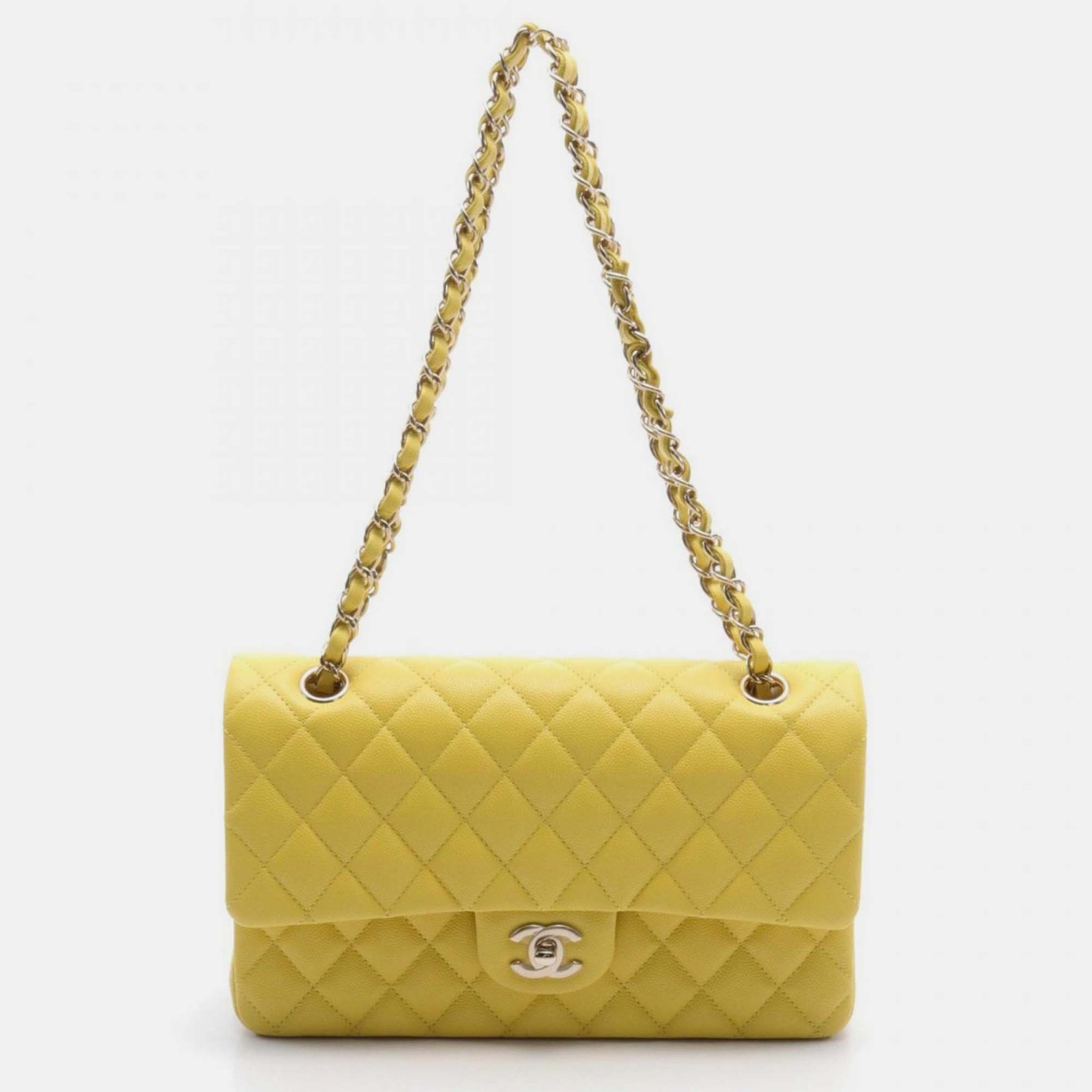 Chanel Yellow Caviar Skin (Grained Calf) Matelasse W-Flap  Shoulder Bag