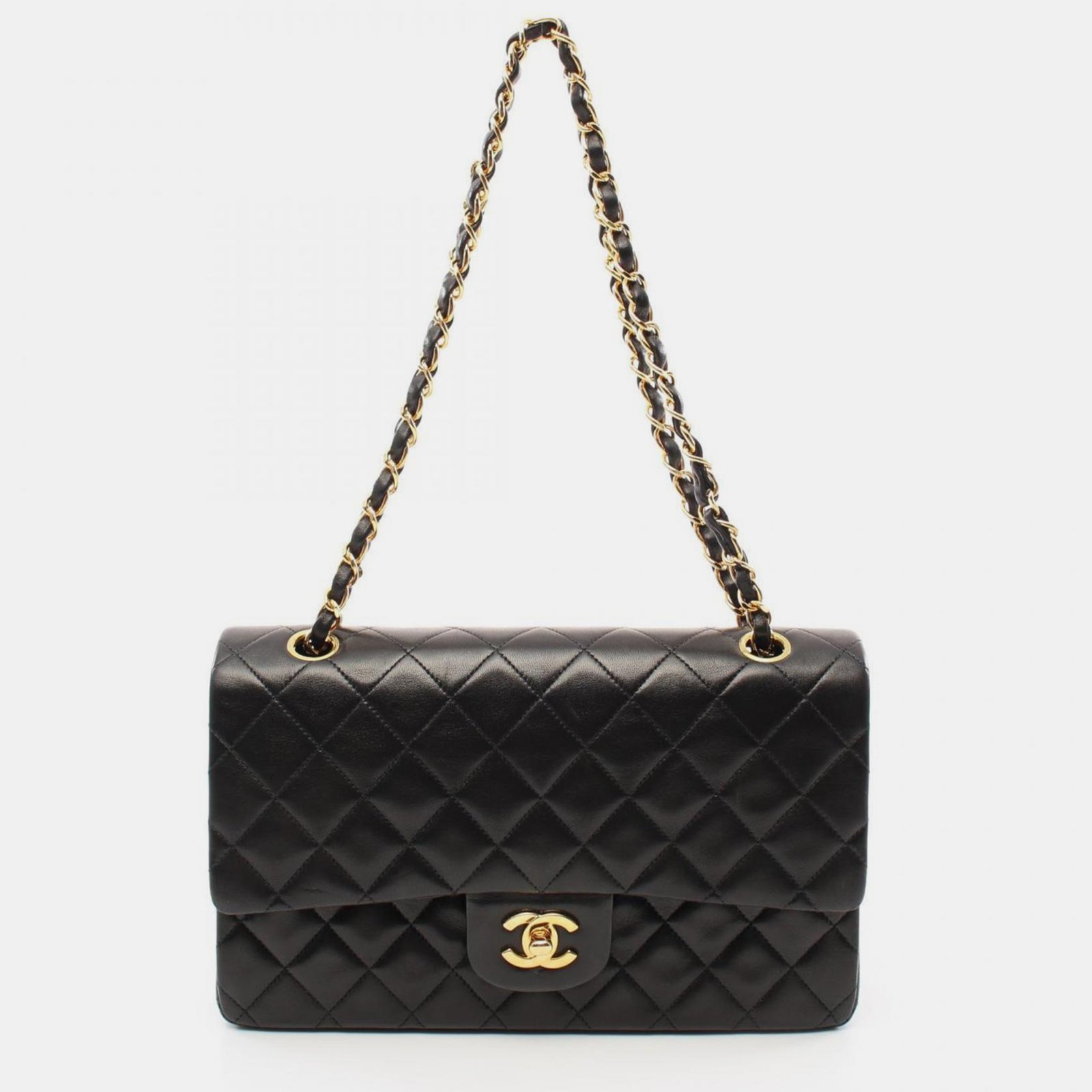 Chanel Black Lambskin Matelasse Double Flap Shoulder Bag