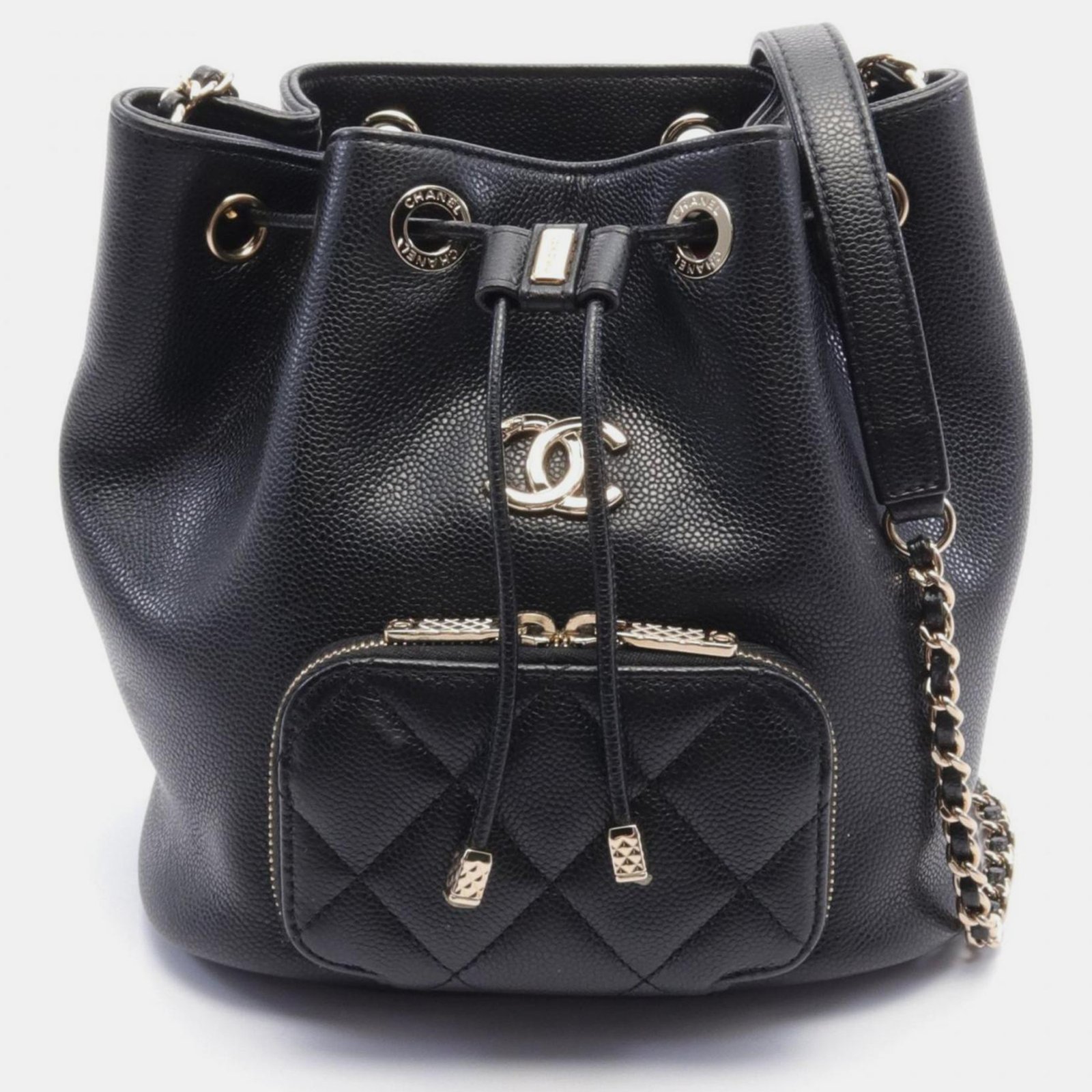 Chanel Black Caviar Skin (Grained Calf) Matelasse Bucket Bag