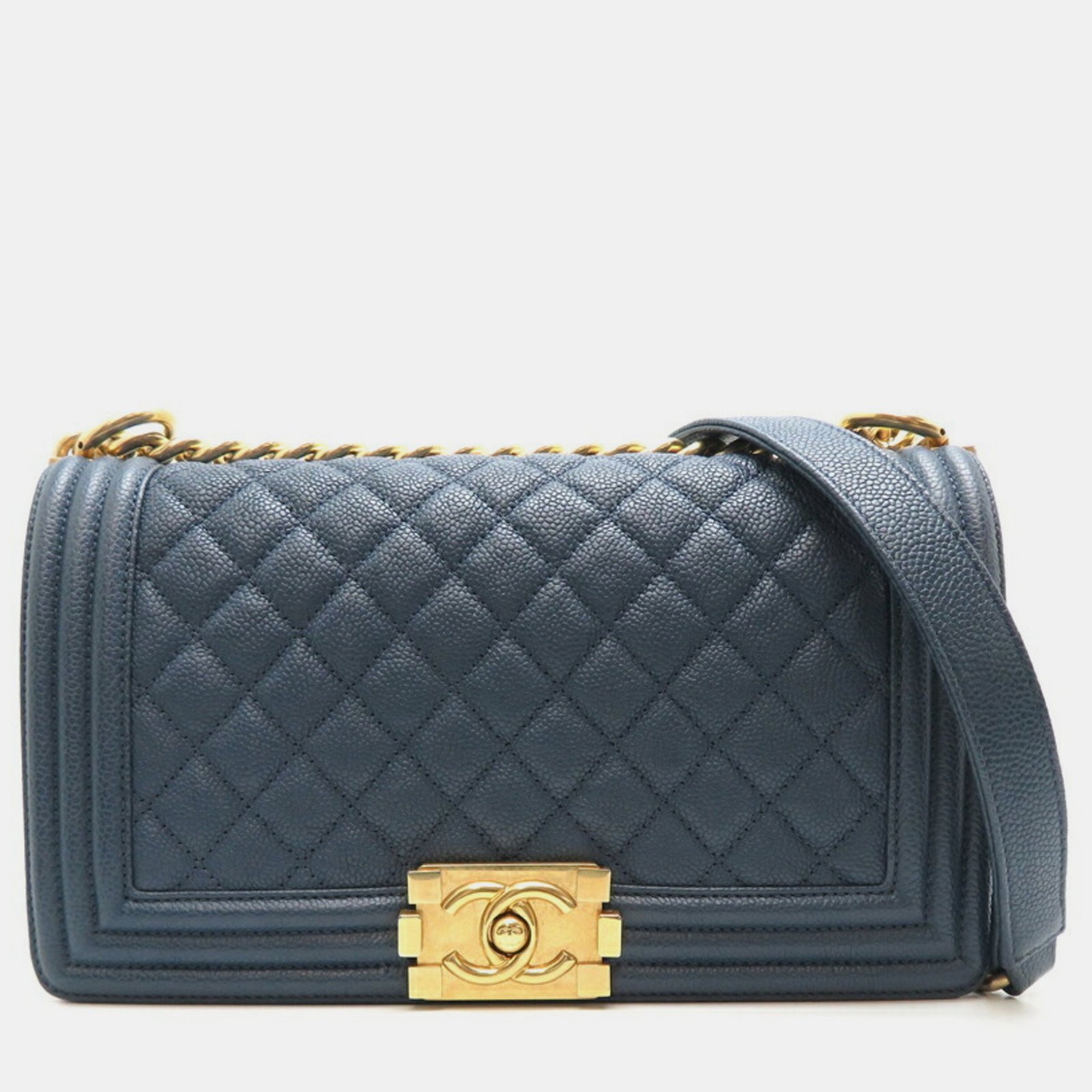 Chanel Blue Caviar Skin Boy 25 Chain Shoulder Bag