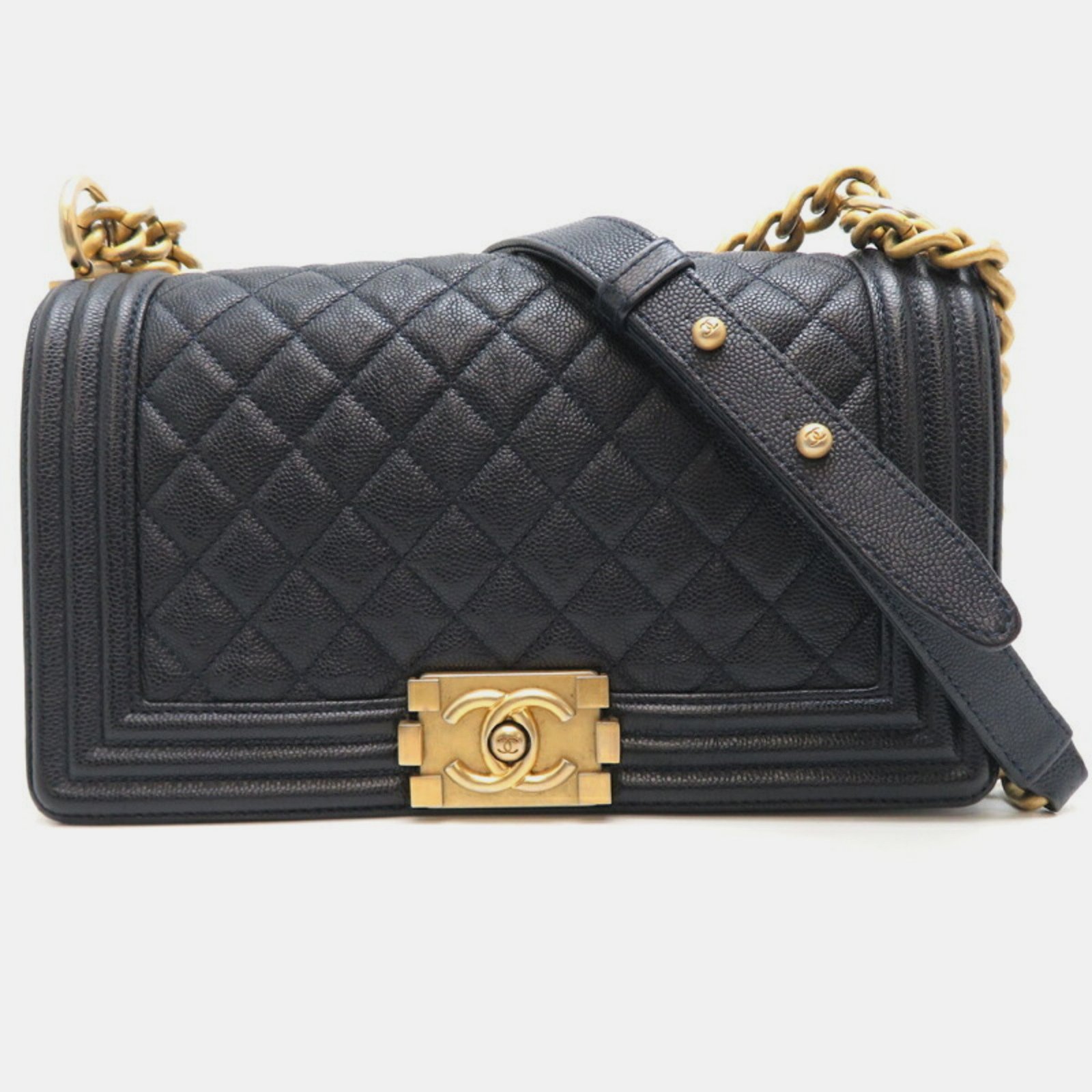 Chanel Navy Caviar Skin Boy 25 Chain Shoulder Bag