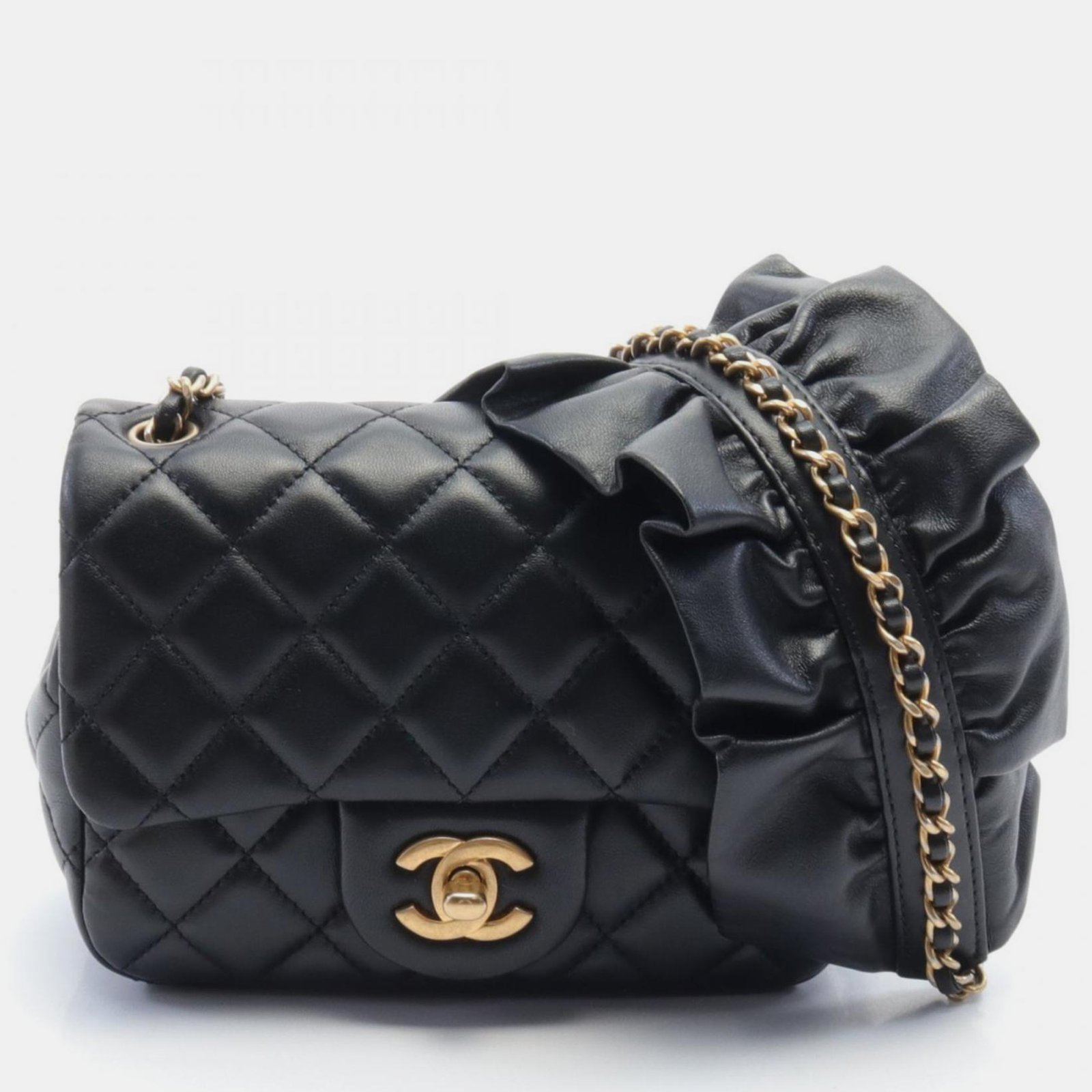 Chanel Black Lambskin Matelasse Shoulder Bag