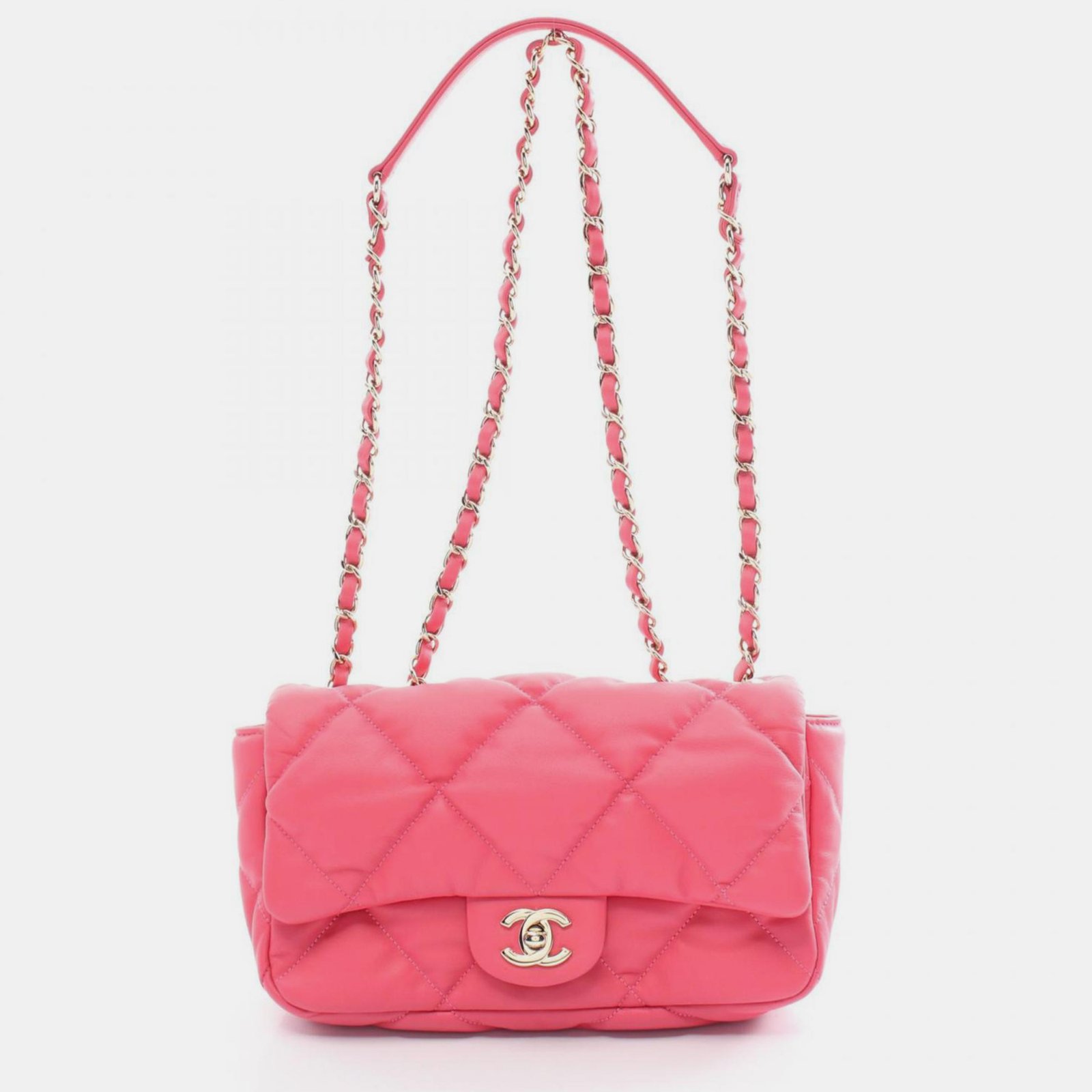 Chanel Pink Leather Matelasse Shoulder Bag