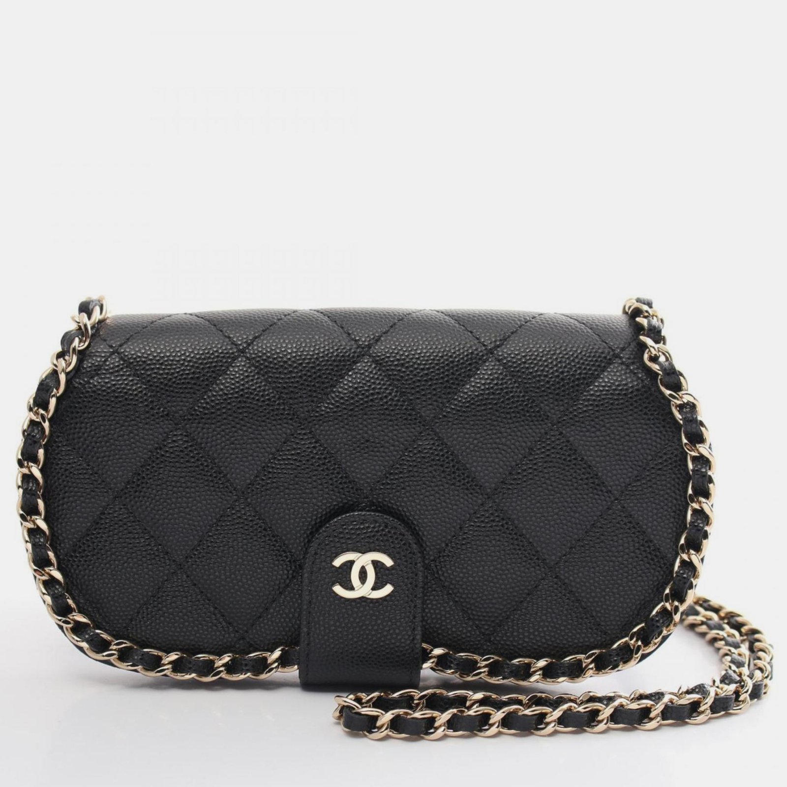 Chanel Black Caviar Skin (Grained Calf) Shoulder Matelasse Bag