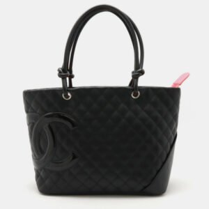 Chanel Black Pink Cambon Line Coco Mark Large Tote Bag
