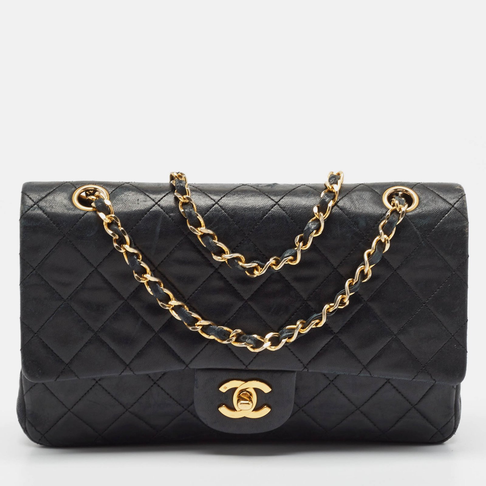 Chanel Black Quilted Leather Medium Vintage Classic Double Flap Bag