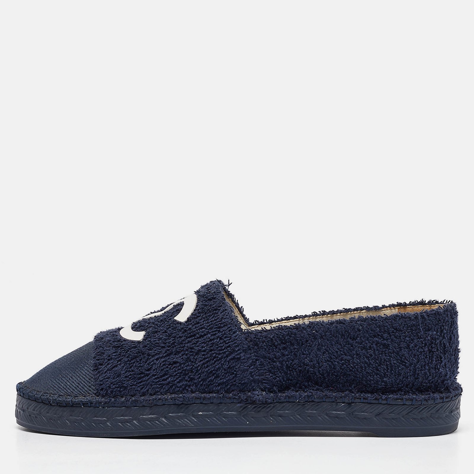 Chanel Navy Blue Terry Cloth CC Espadrille Flats Size 39