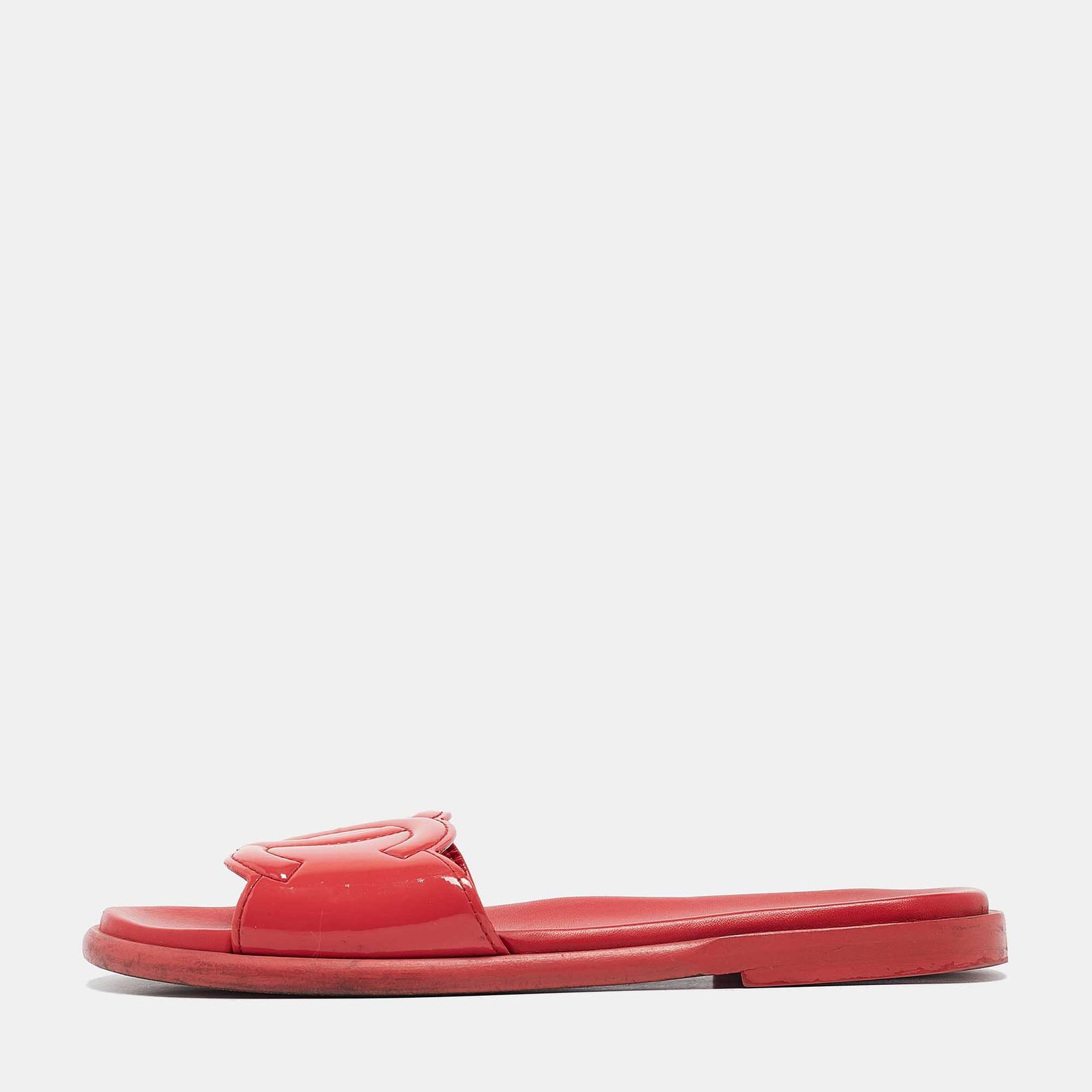 Chanel Red Patent Leather CC Slides Size 39.5