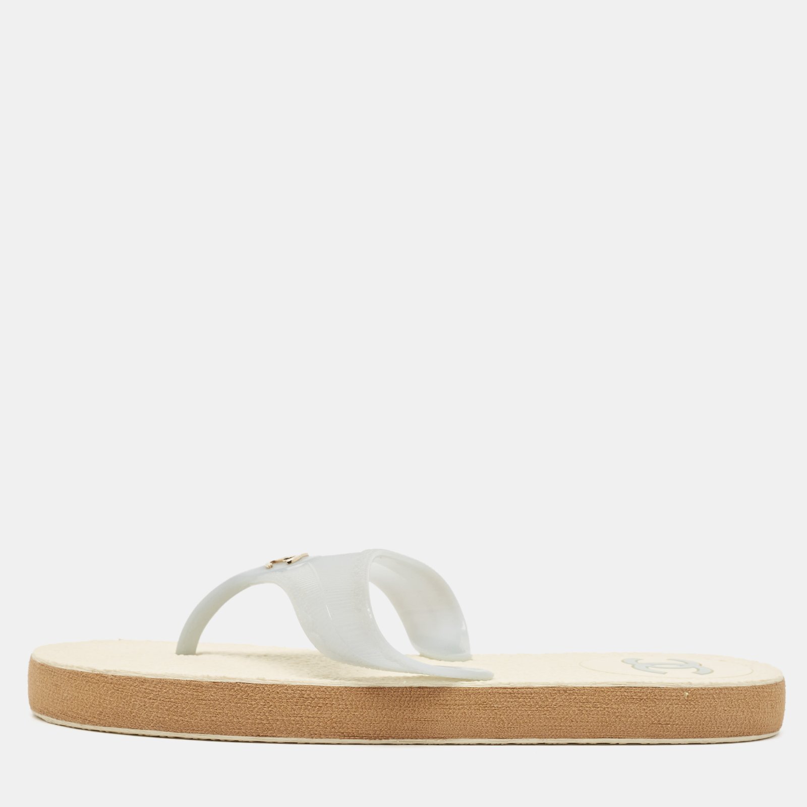 Chanel Blue Rubber CC Thong Flats Size 37