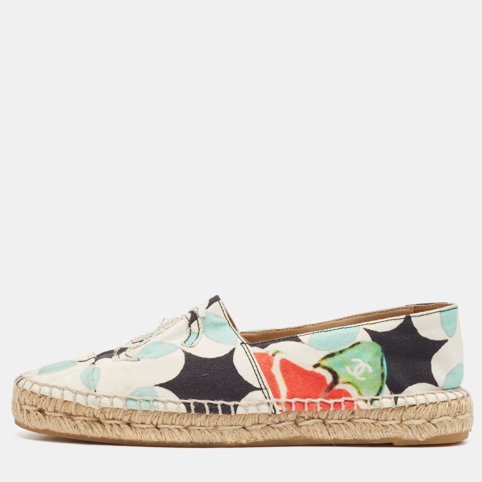 Chanel Multicolor Printed Canvas CC Espadrille Flats Size 41
