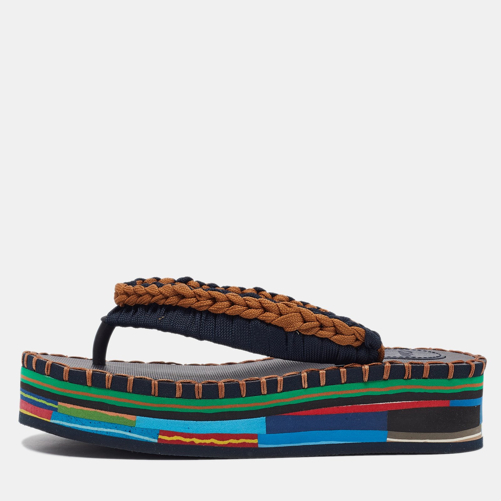 Chloé Multicolor Fabric and Rubber Thong Sandals Size 35