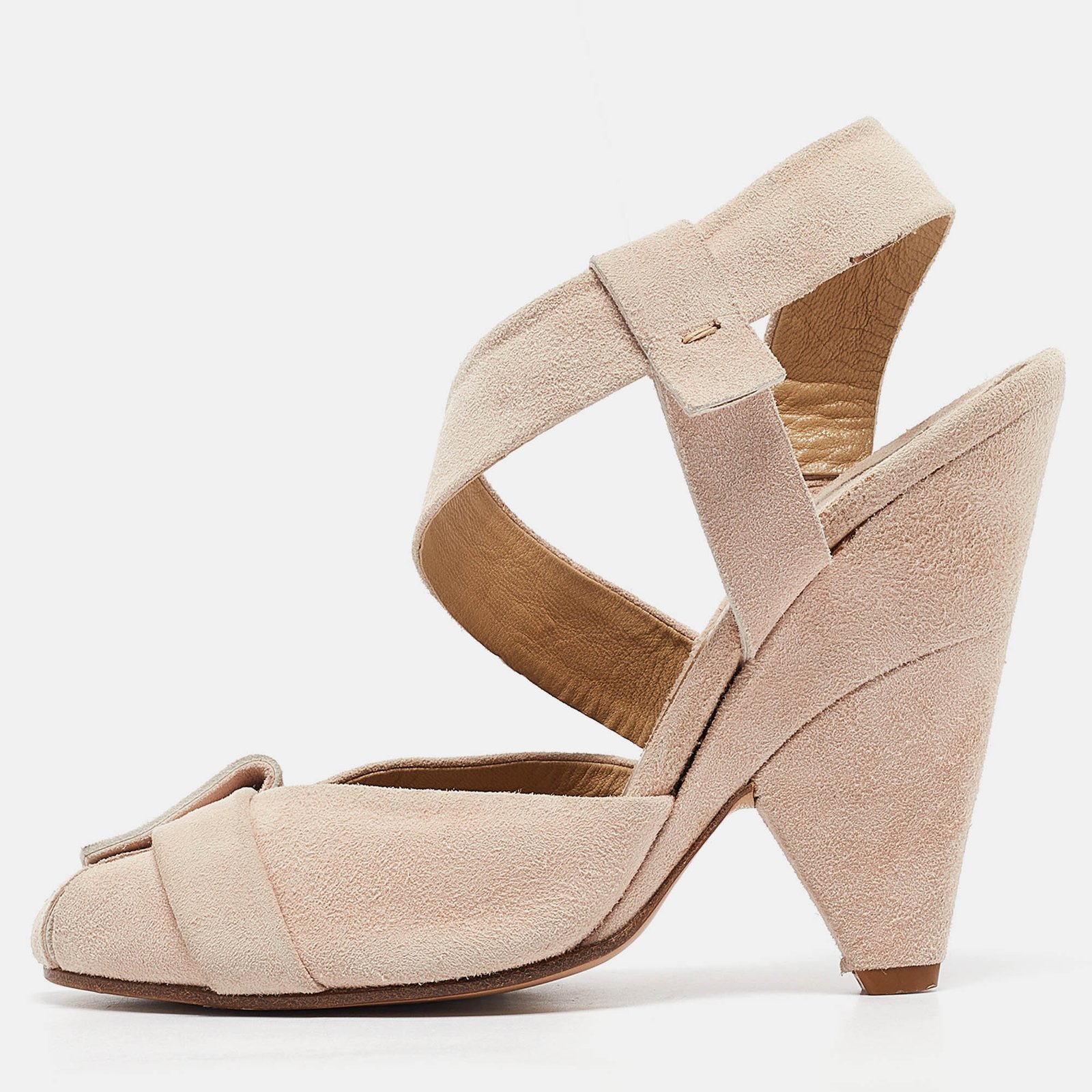Chloe Beige Suede Ankle Strap Sandals Size 37
