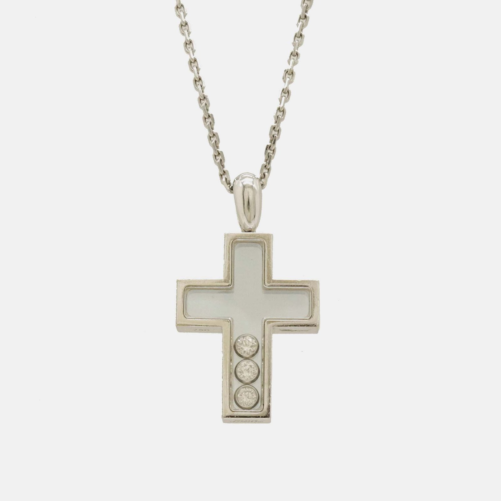 Chopard 18K White Gold and Diamond Happy Diamonds Cross Pendant Necklace