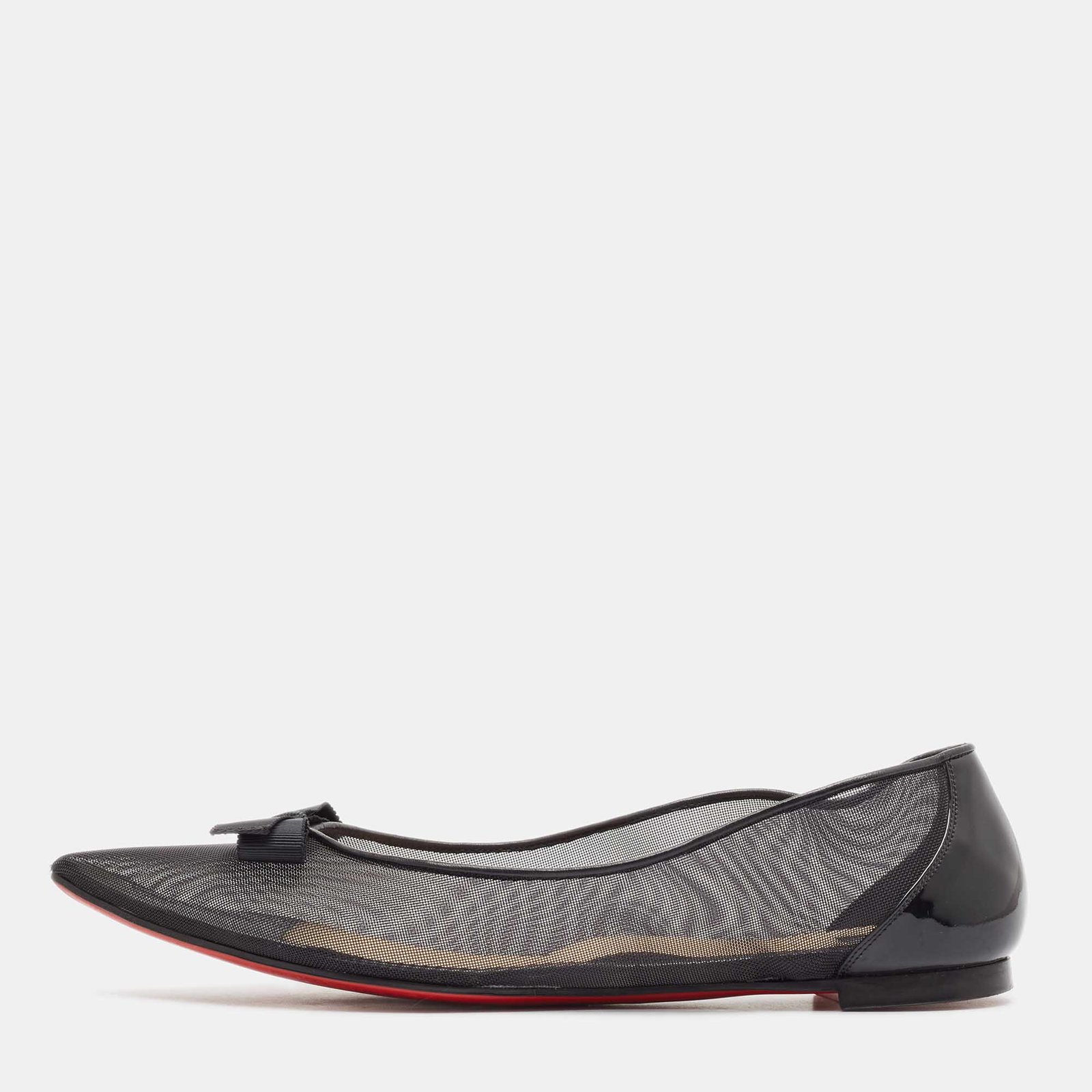 Christian Louboutin Black Mesh and Patent Leather Ballet Flats Size 38