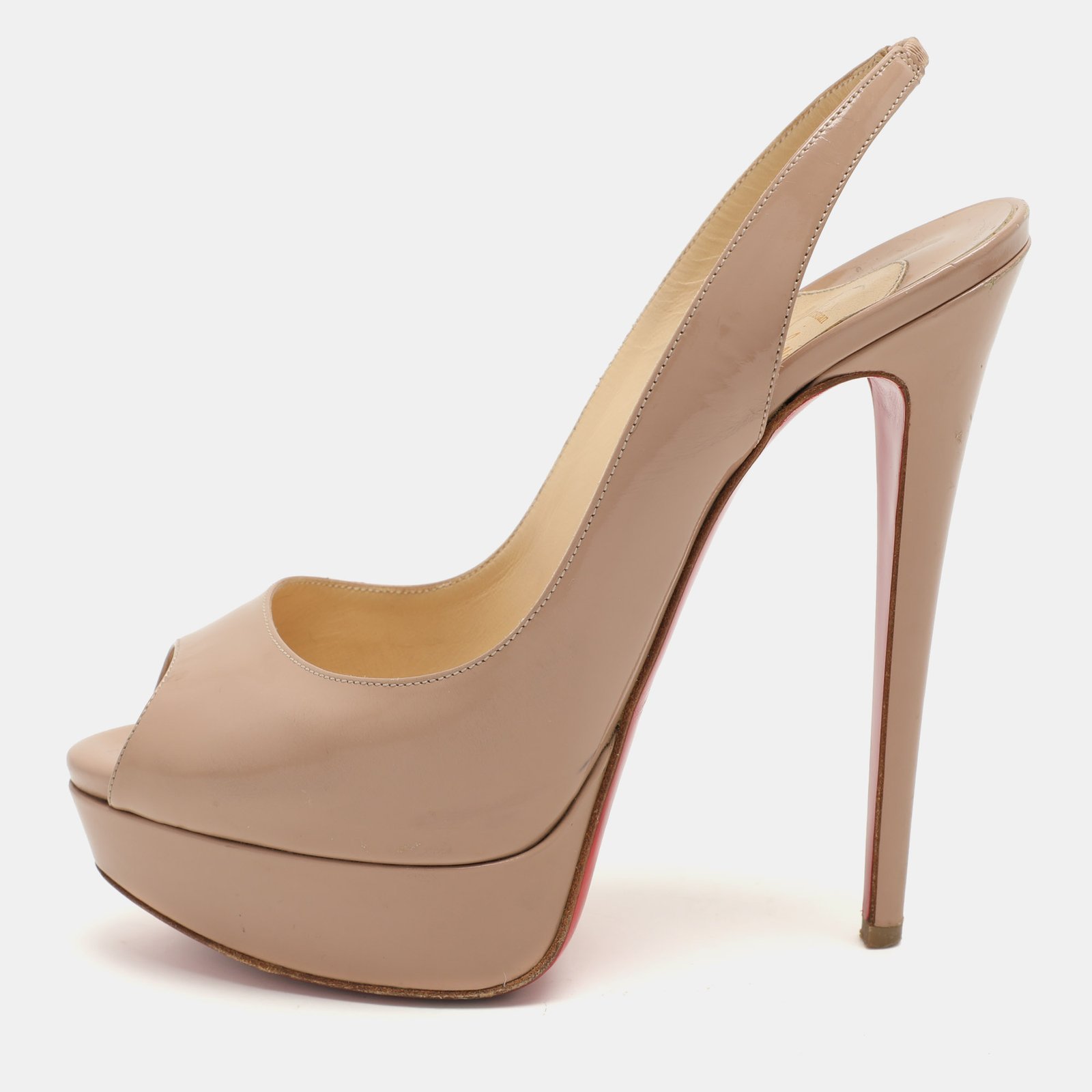 Christian Louboutin Beige Leather Lady Peep Toe Platform Slingback Sandals Size 38
