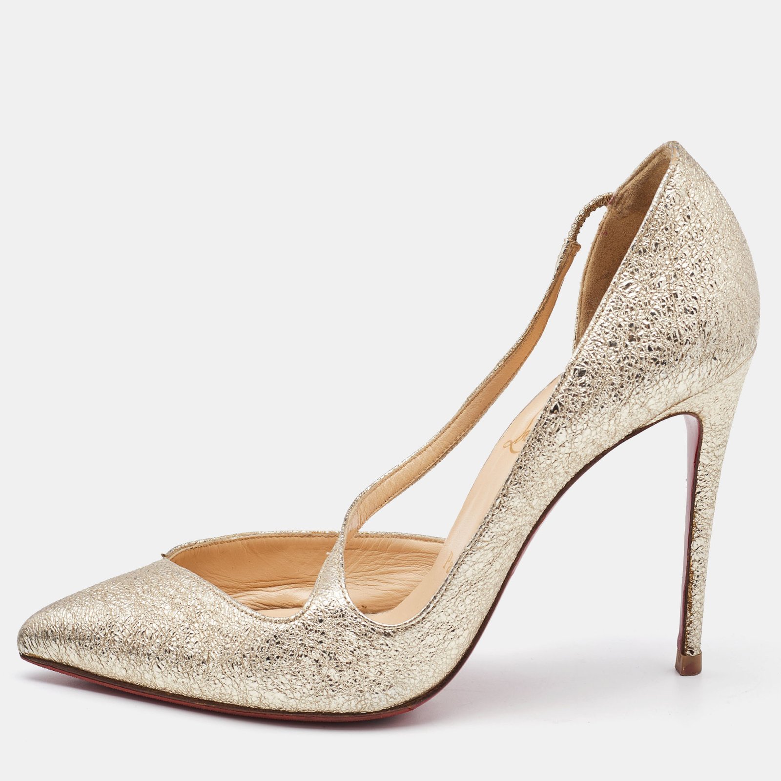 Christian Louboutin Gold Textured Leather Jumping Pumps Size 37