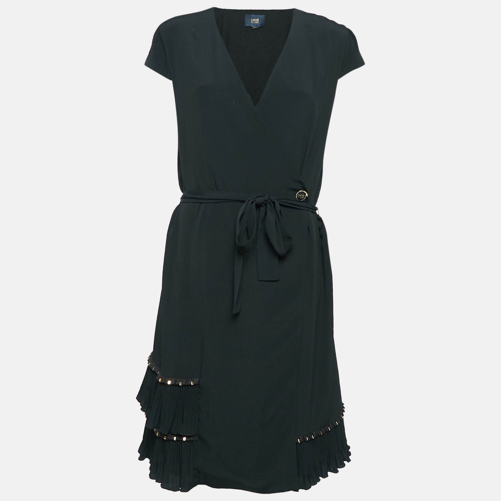 Class by Roberto Cavalli Black Crepe Pleated Hem Knee-Length Dress M