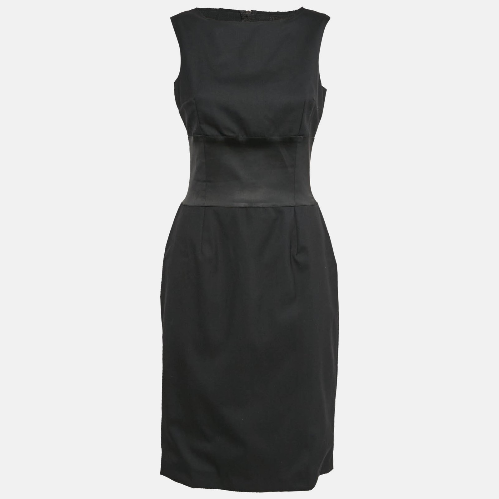 D&G Black Satin Trim Wool Blend Sleeveless Sheath Dress M