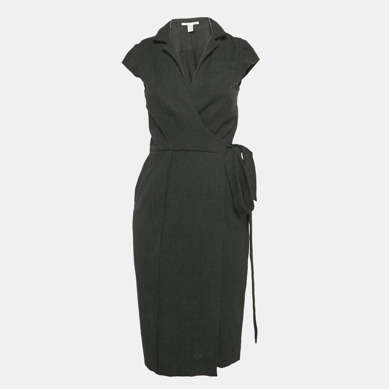 Diane Von Furstenberg Dark Grey Worsted Wool Griffith Wrap Dress M