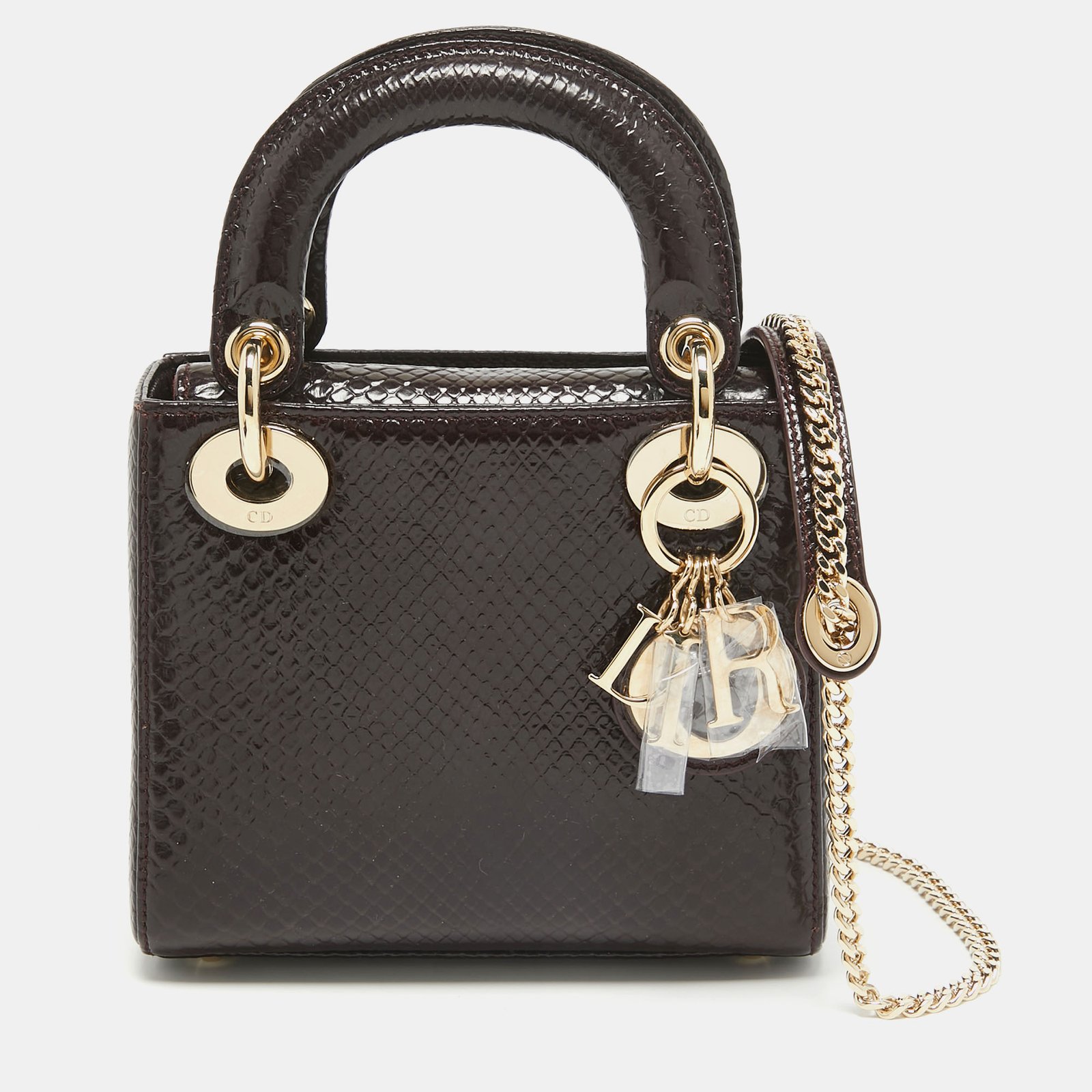 Dior Burgundy Python Mini Lady Dior Tote