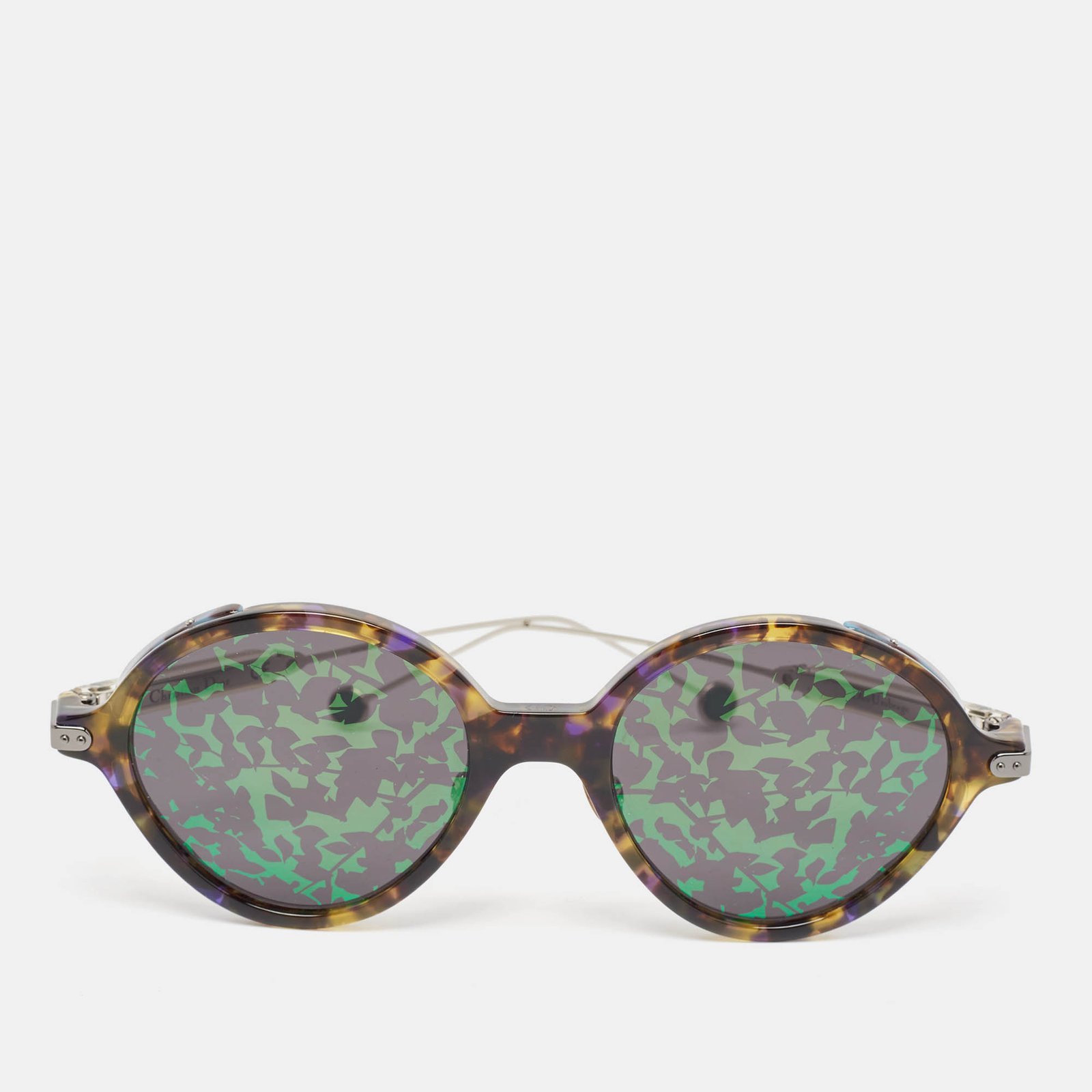 Dior Yellow Havana/Green Mirrored OX8TW Umbrage Round Sunglasses