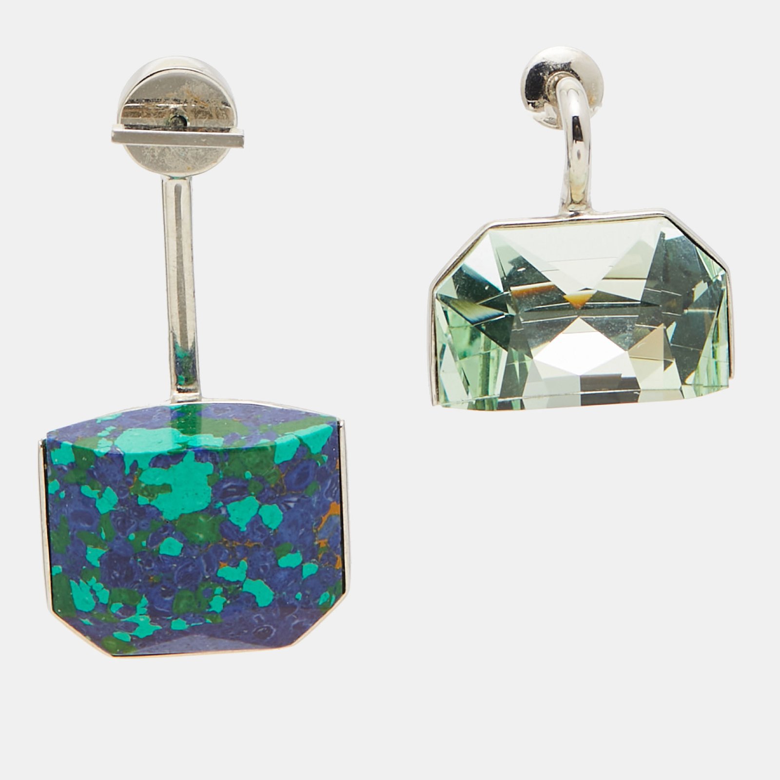 Dior Asymmetrical Crystal Resin Silver Tone Earrings