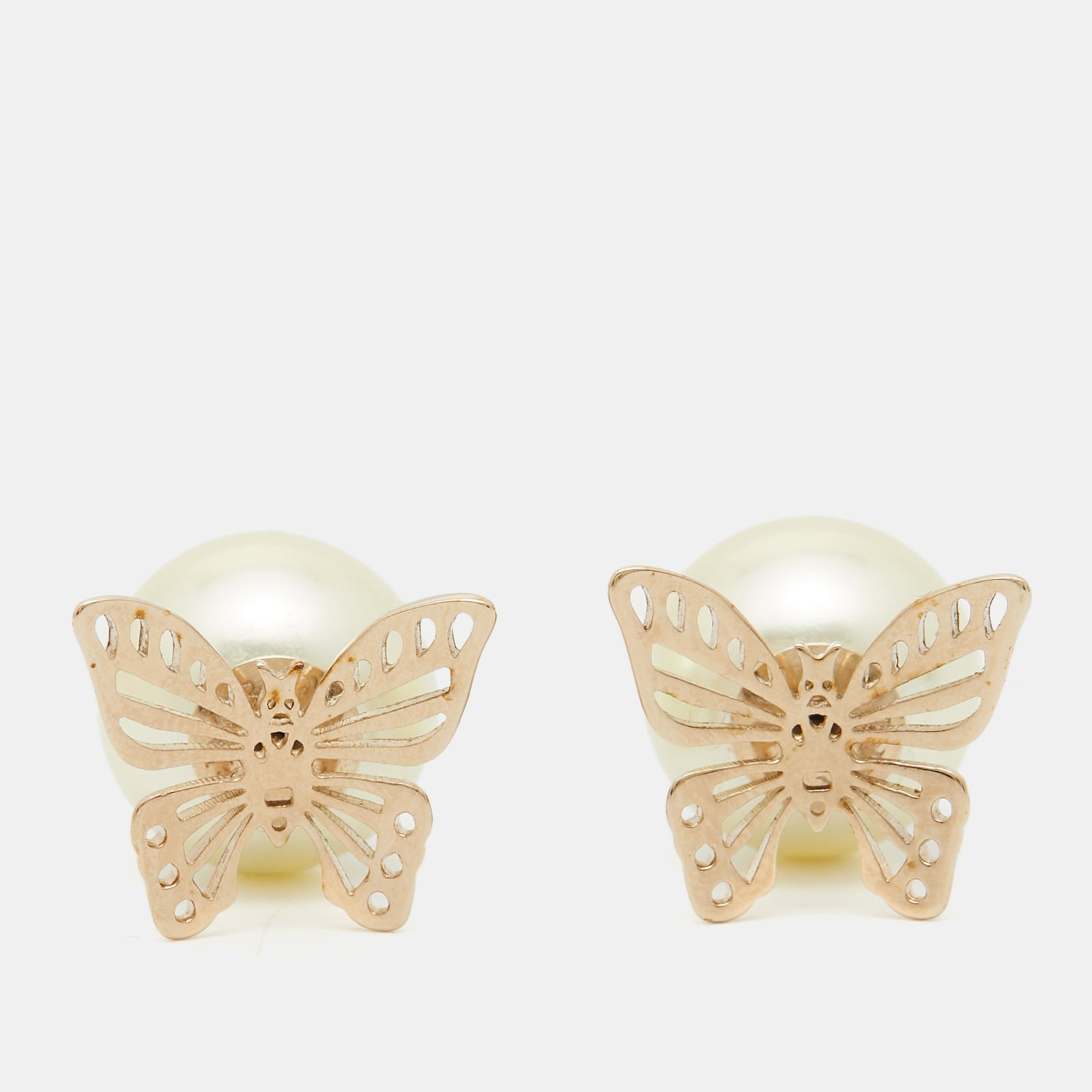 Dior Tribales Pearl Butterfly Gold Tone Earrings