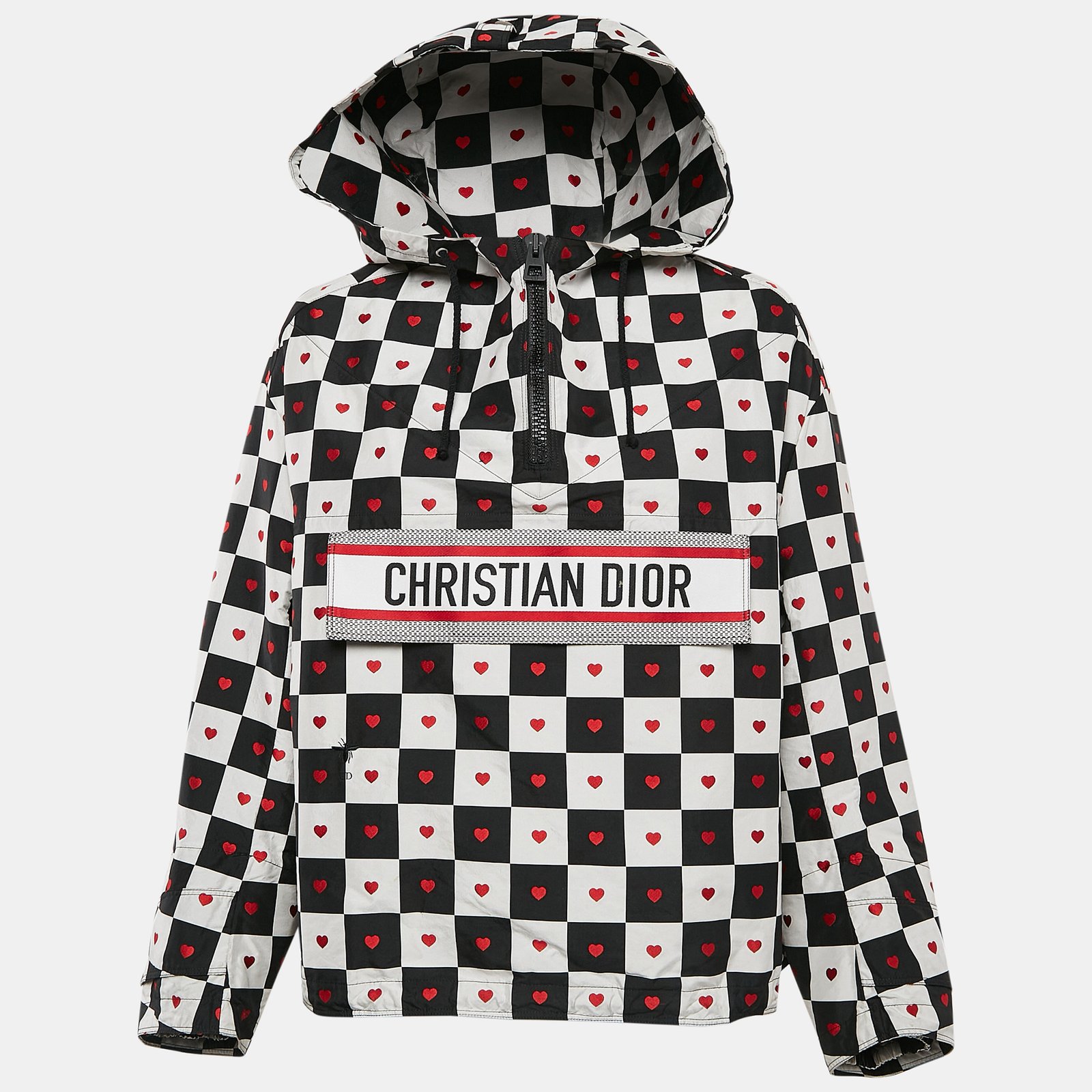 Dior Black/White Amour Heart Check Synthetic Anorak Hoodie XS