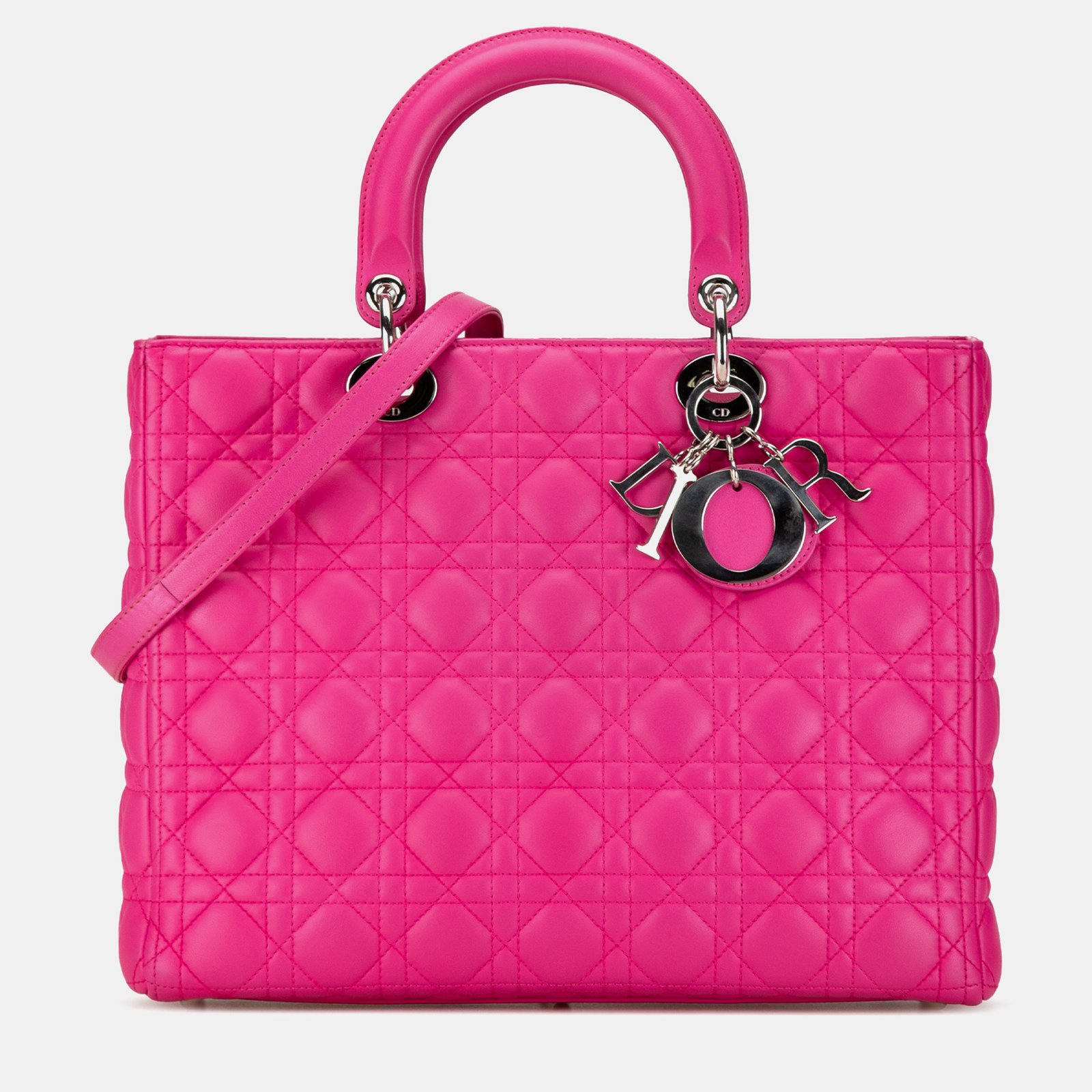 Dior Pink Lambskin Cannage Lady Dior Large Bag