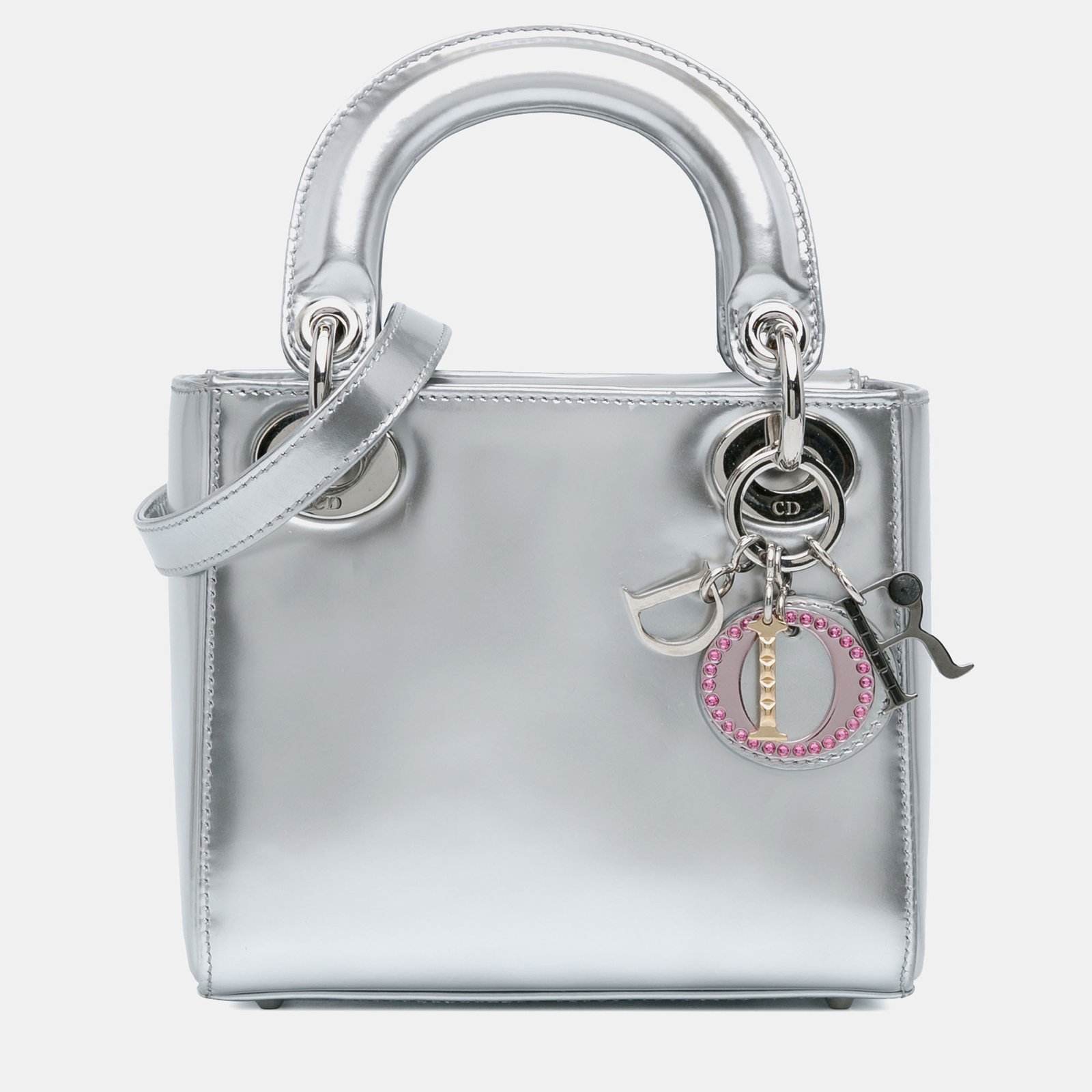 Dior Silver Metallic Patent Leather Mini Lady Dior Bag