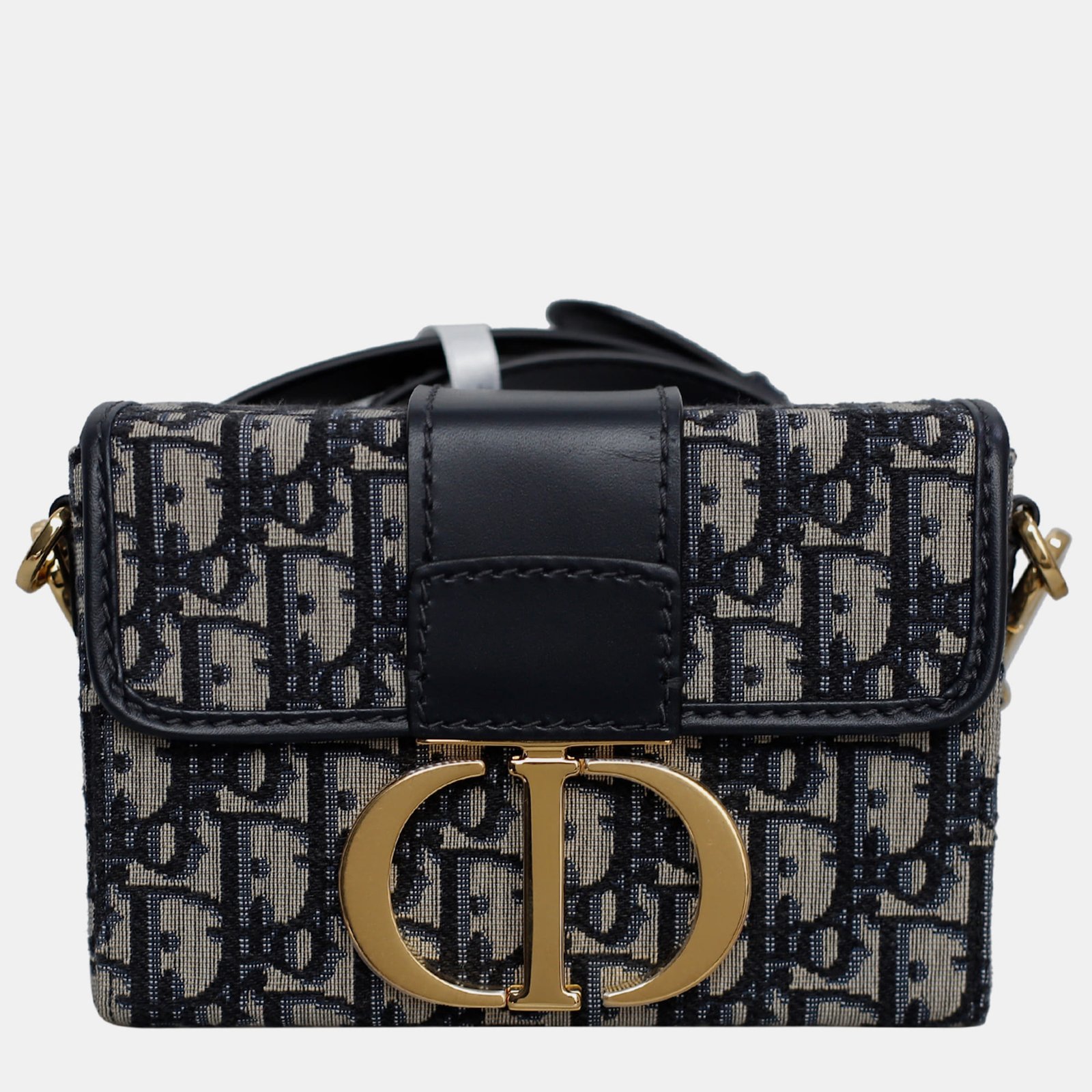Christian Dior Navy Blue Leather Canvas Montaigne Box 30 Bag