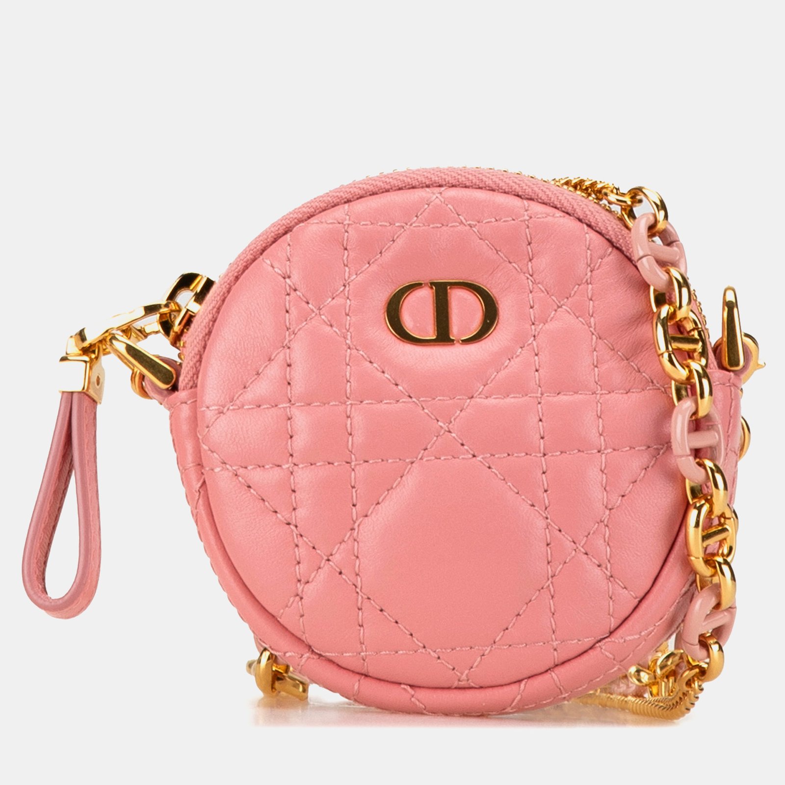 Dior Pink Lambskin Cannage Round Mini Caro Pouch