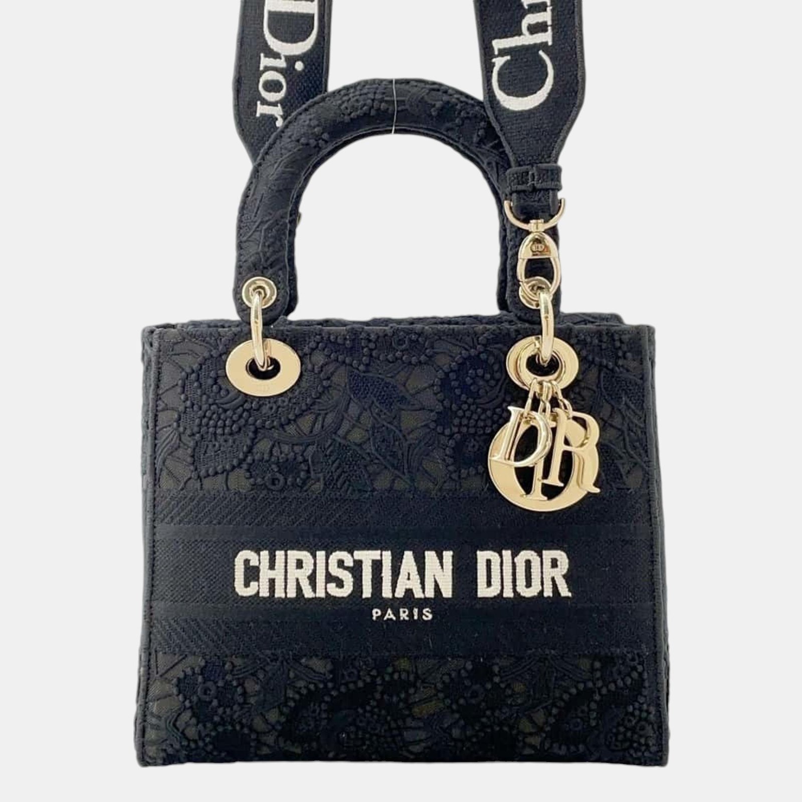 Christian Dior Black White Dior D-Lite Lace Medium Shoulder Bag