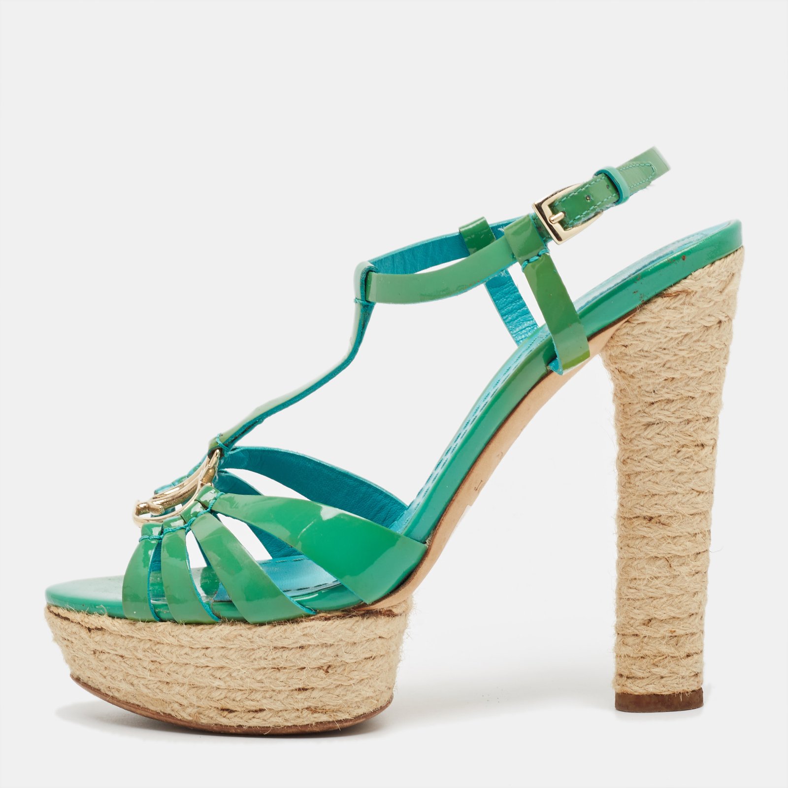 Dior Green Patent Leather Ankle Strap Sandals Size 36.5
