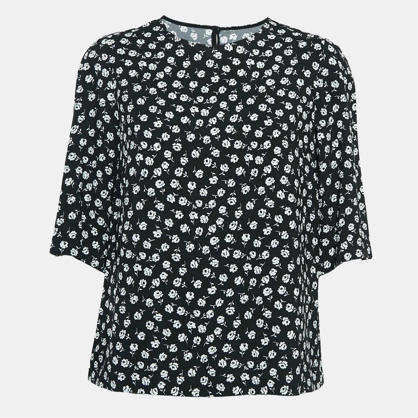 Dolce & Gabbana Black Rose Print Crepe Blouse S