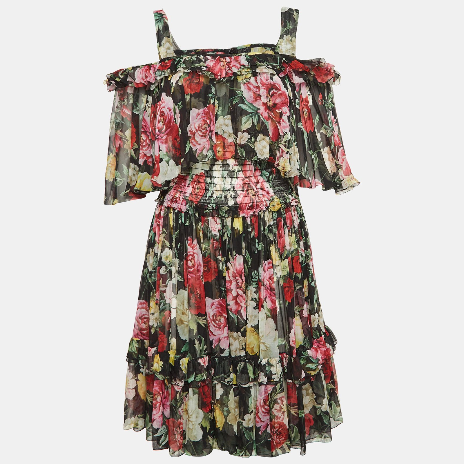 Dolce & Gabbana Black Floral Print Sleeveless Short Dress M