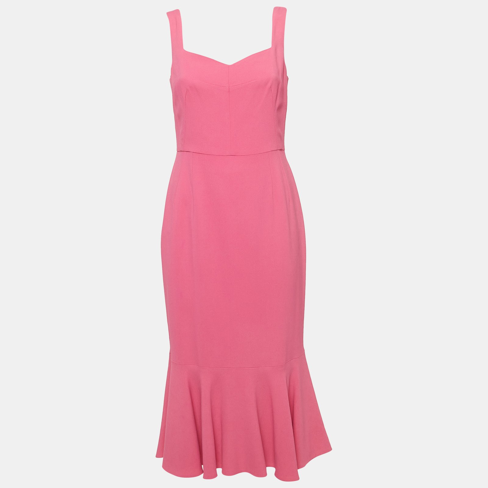 Dolce & Gabbana Pink Crepe Sleeveless Flared Midi Dress M