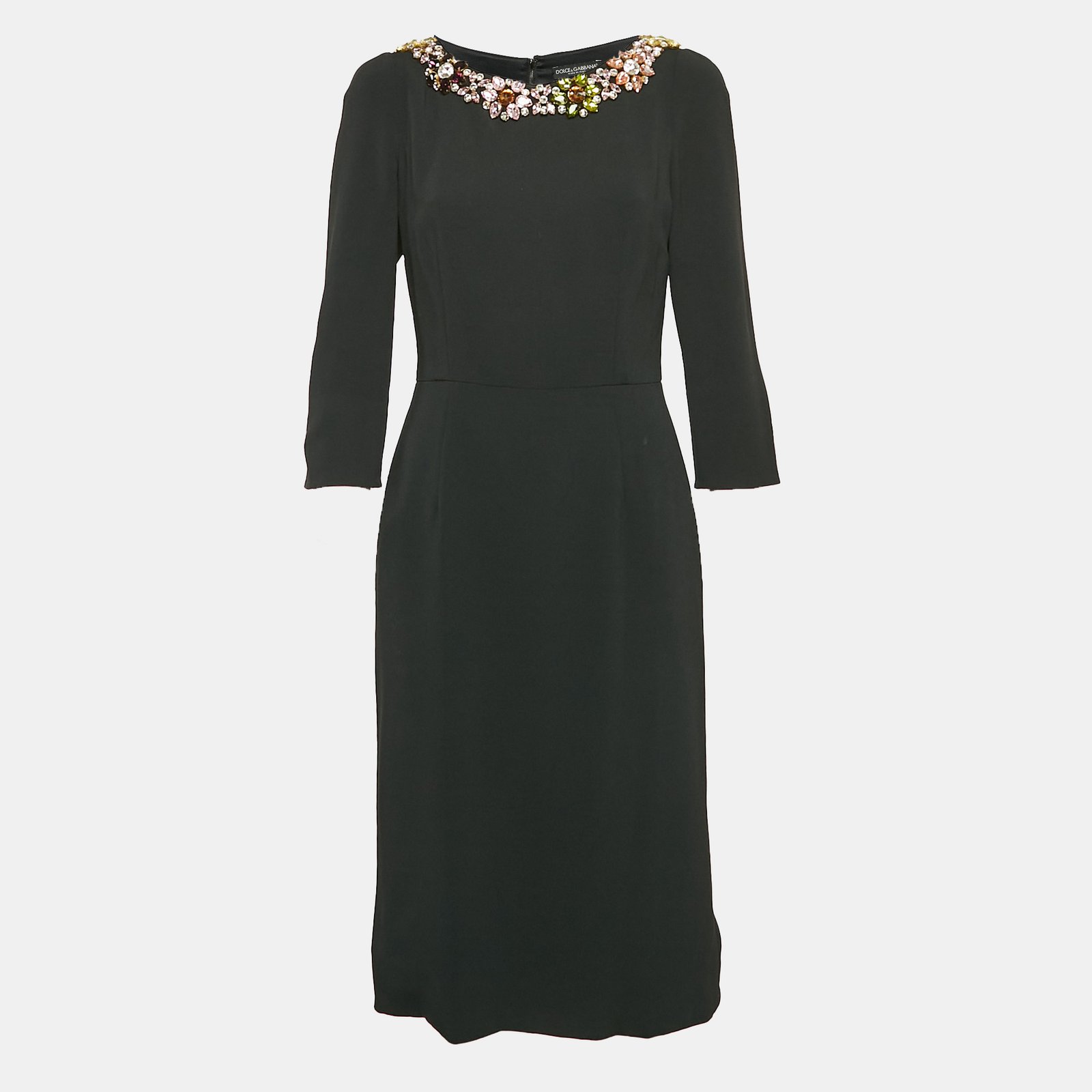 Dolce & Gabbana Navy Blue Crepe Jeweled Neckline Short Dress M